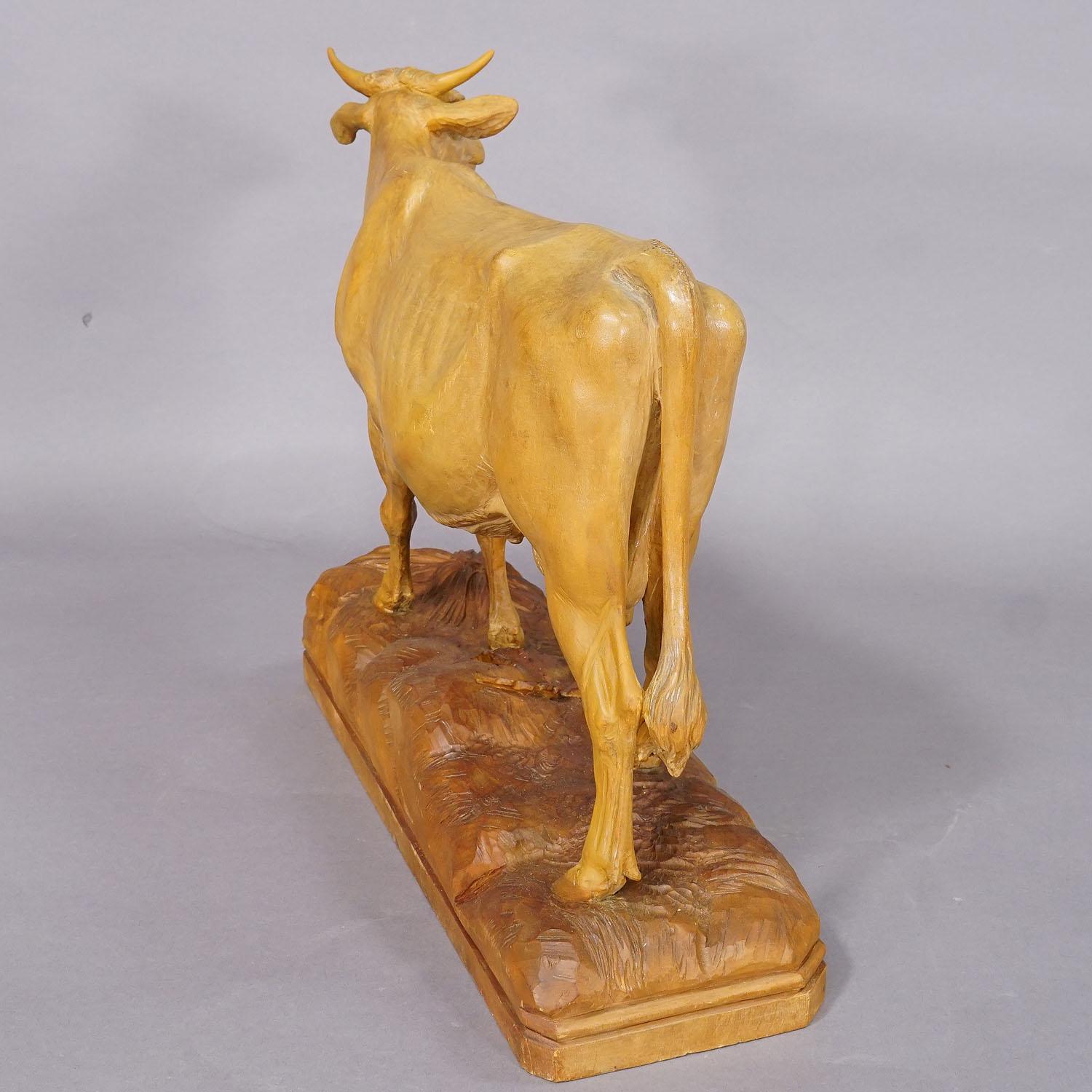 Large Wooden Carved Female Cattle Sculpture Brienz Switzerland ca. 1920s For Sale 3