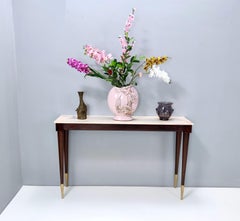 Large Wooden Console Table with Portuguese Pink Marble Top, Italy