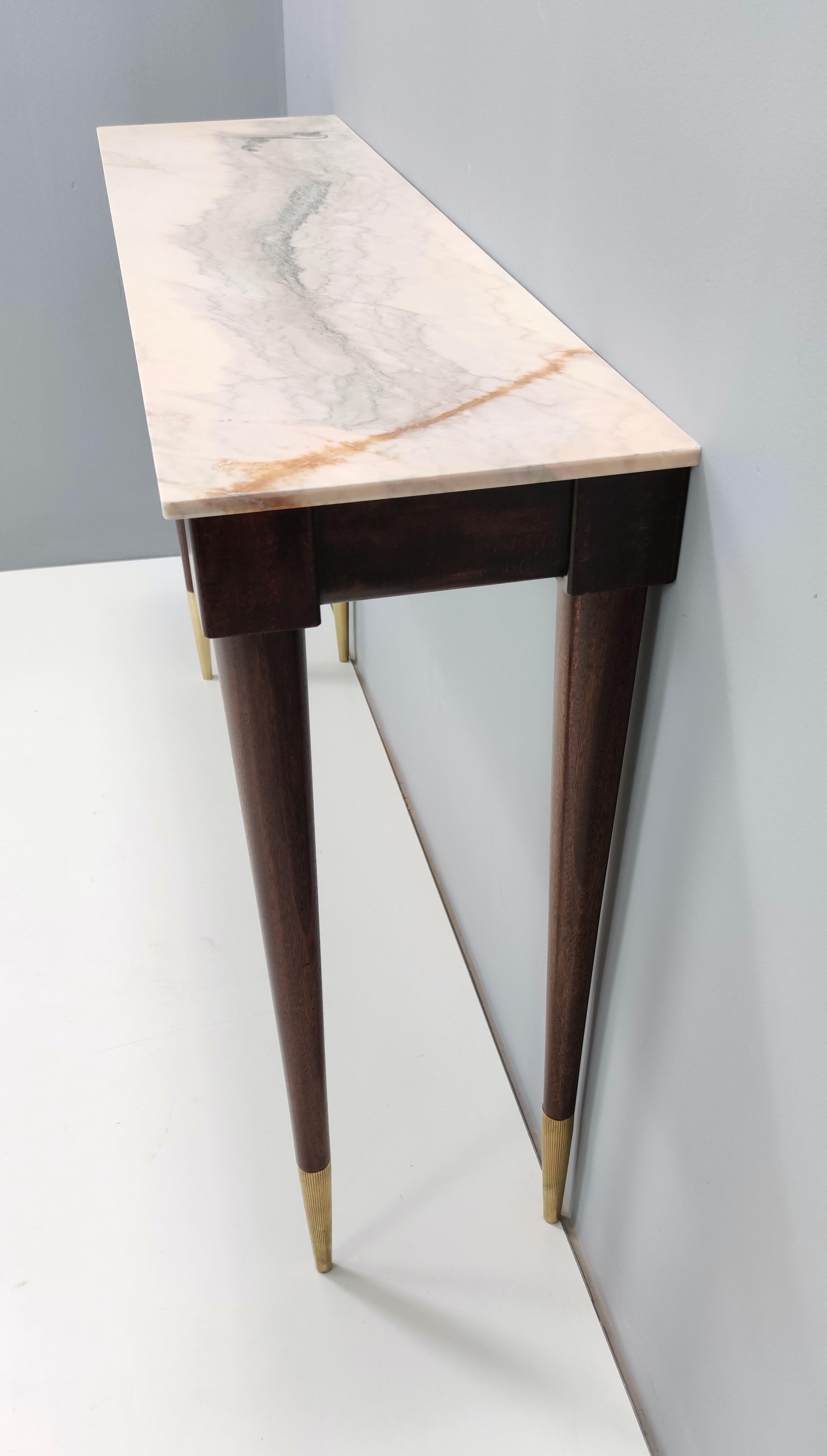 Mid-Century Modern Large Wooden Console Table with Portuguese Pink Marble Top, Italy