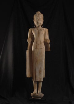 -Large Wooden Contemporary Thai Buddha on Stand