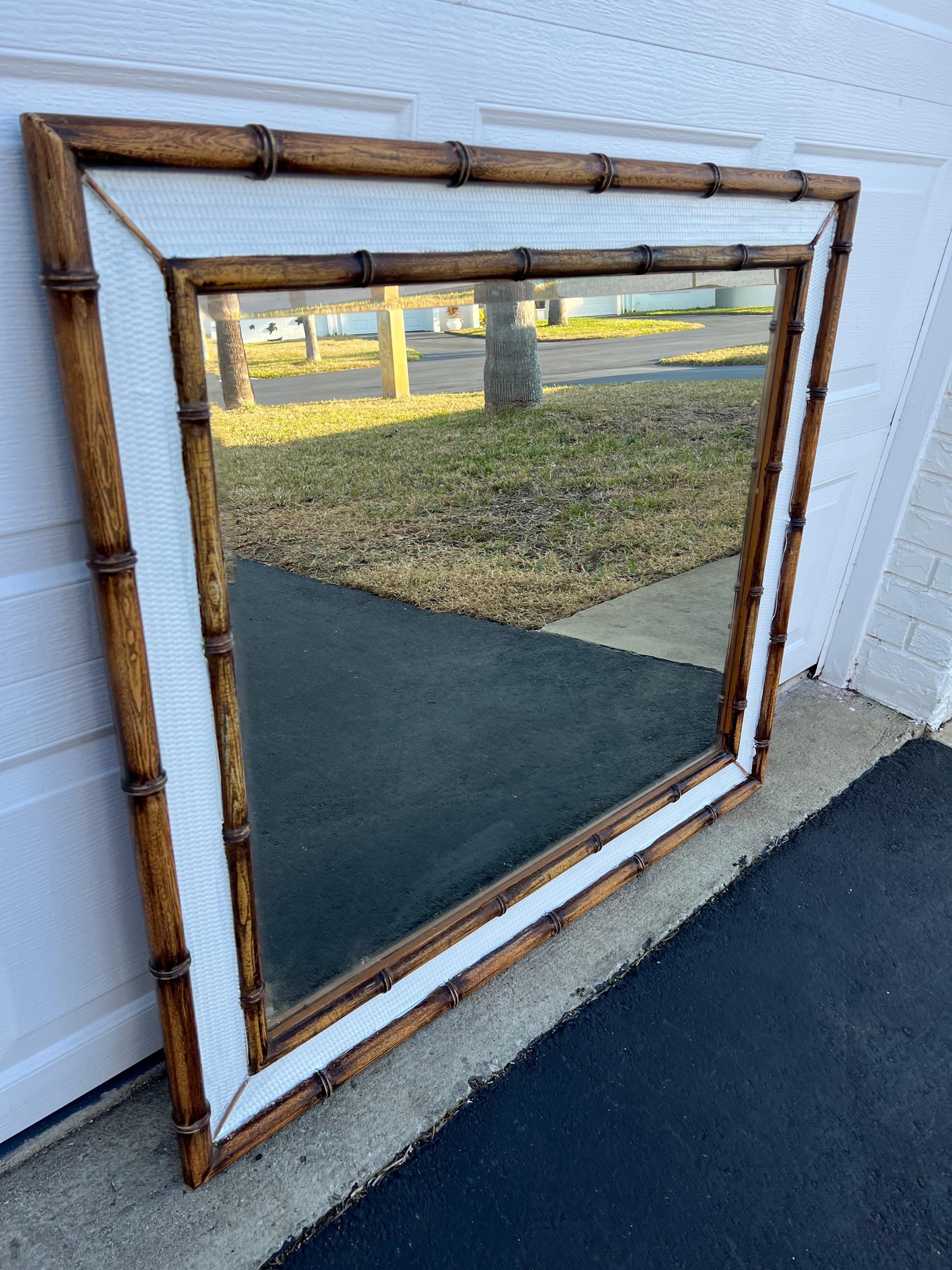 Large Wooden Faux Bamboo Mirror For Sale 4
