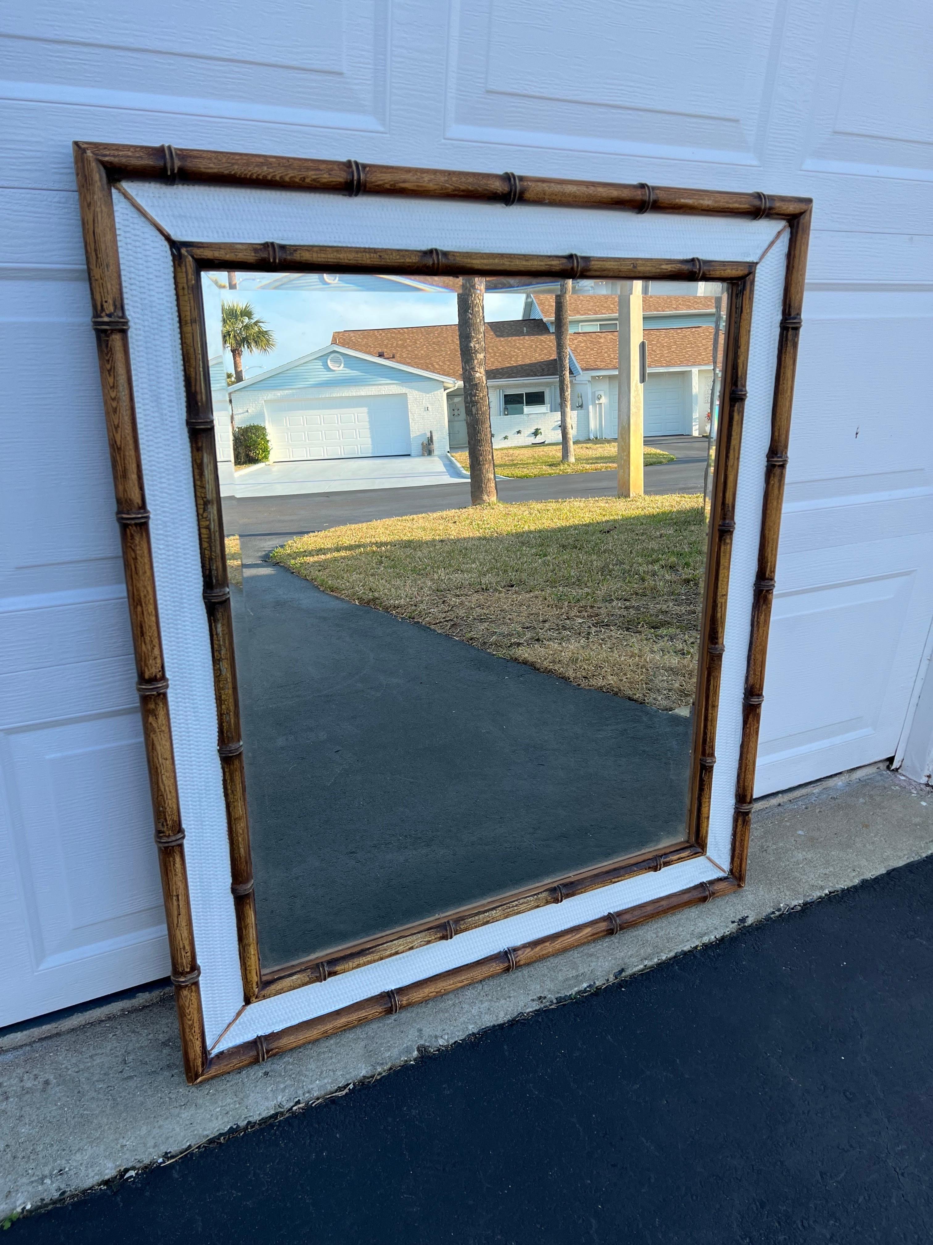 Large Wooden Faux Bamboo Mirror For Sale 5