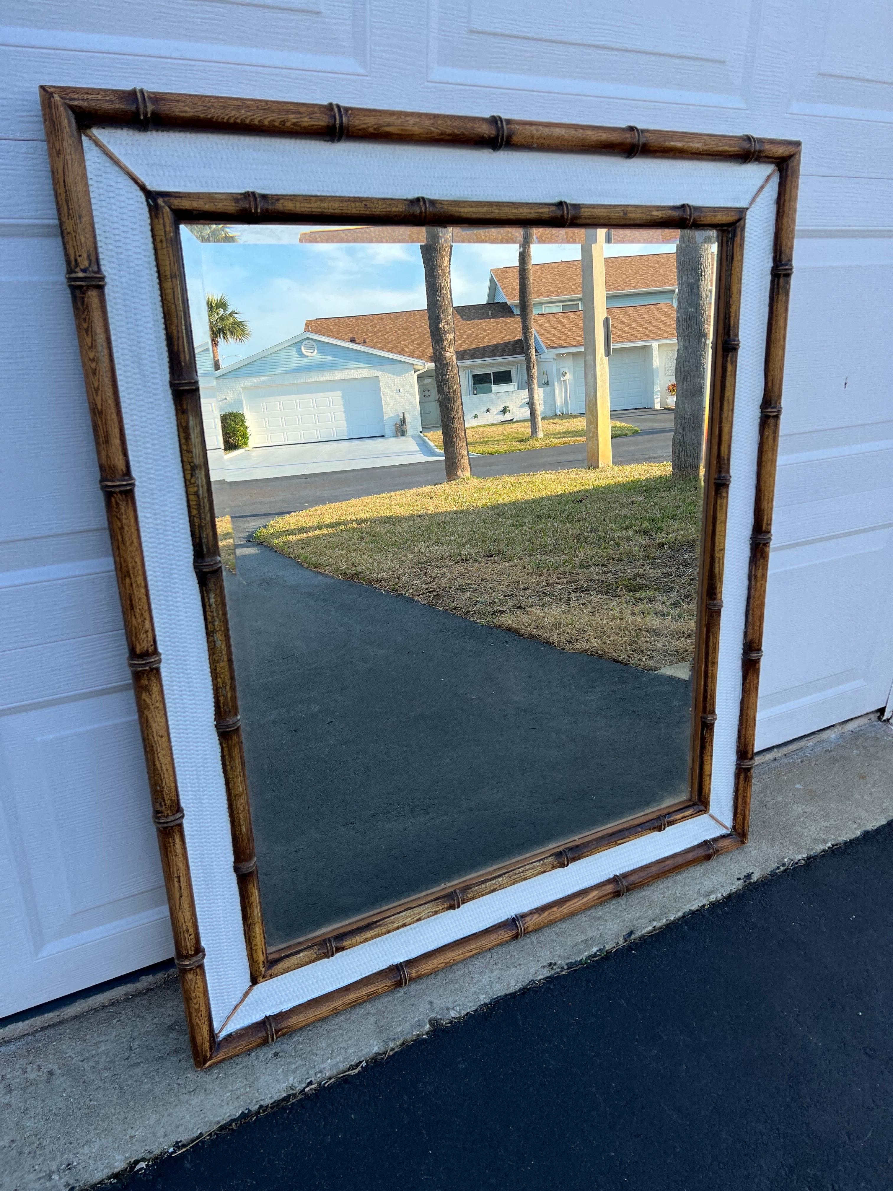 Large Wooden Faux Bamboo Mirror For Sale 6