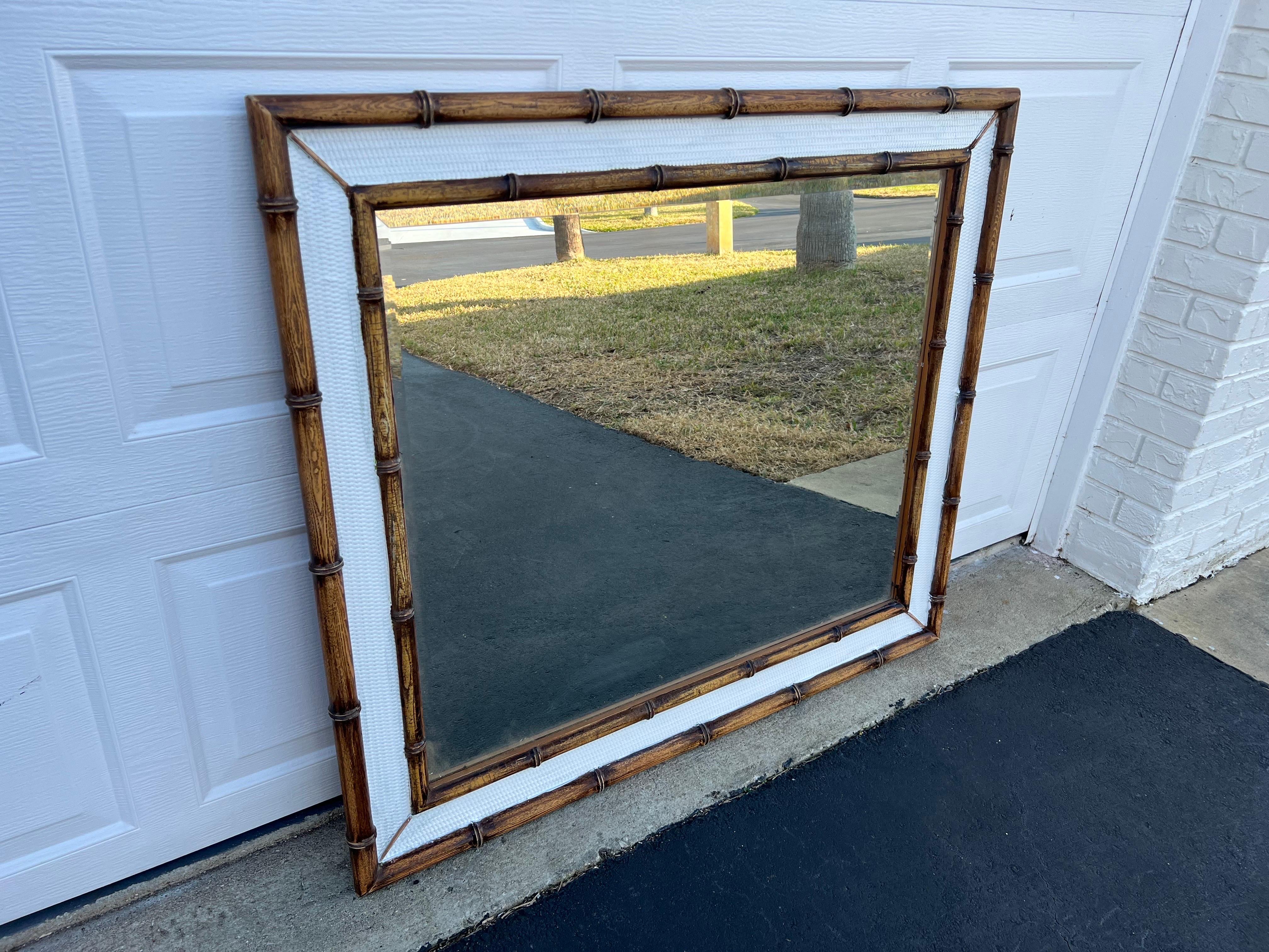 Large Wooden Faux Bamboo Mirror In Good Condition For Sale In Redding, CT