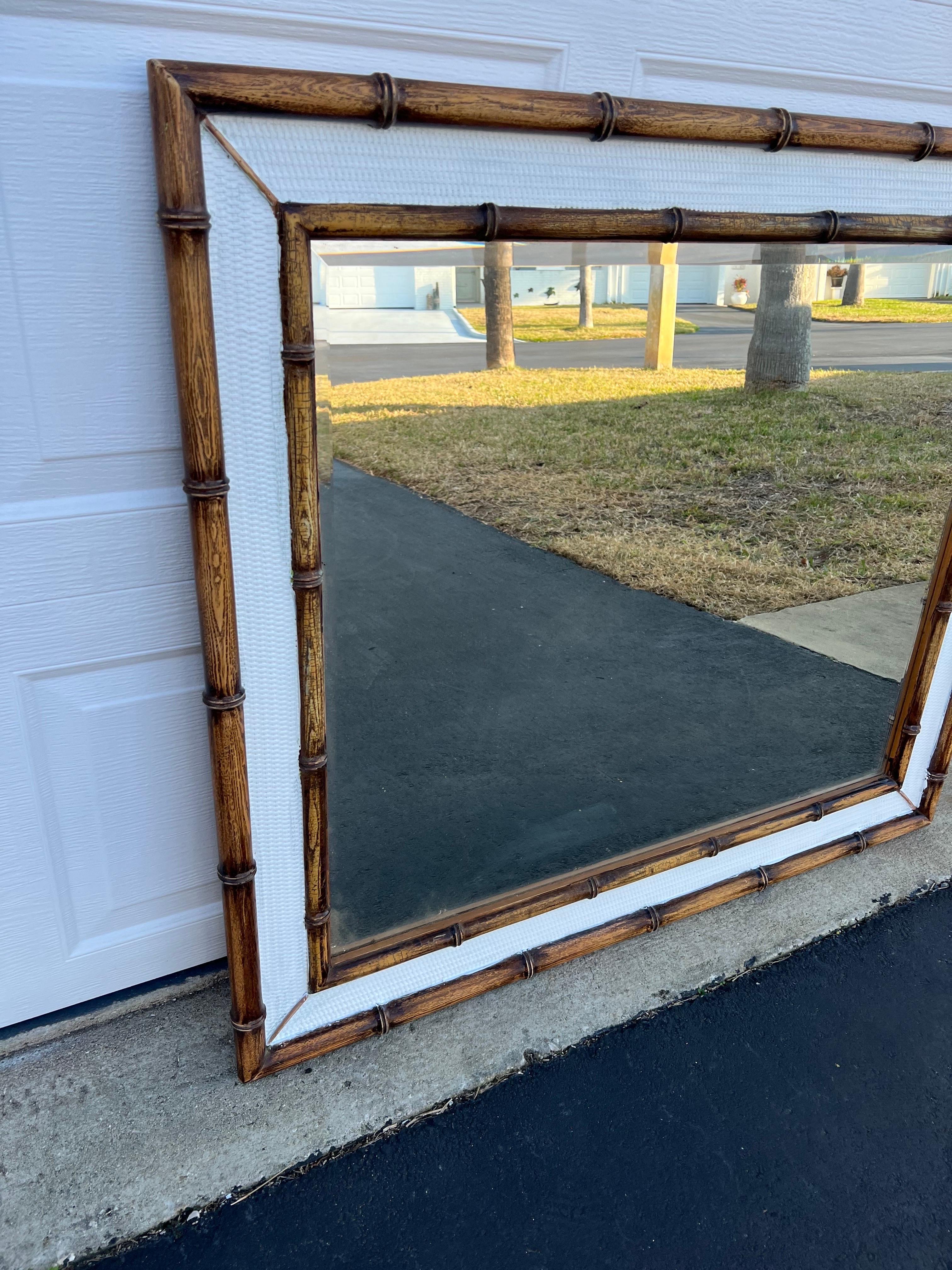 Late 20th Century Large Wooden Faux Bamboo Mirror For Sale
