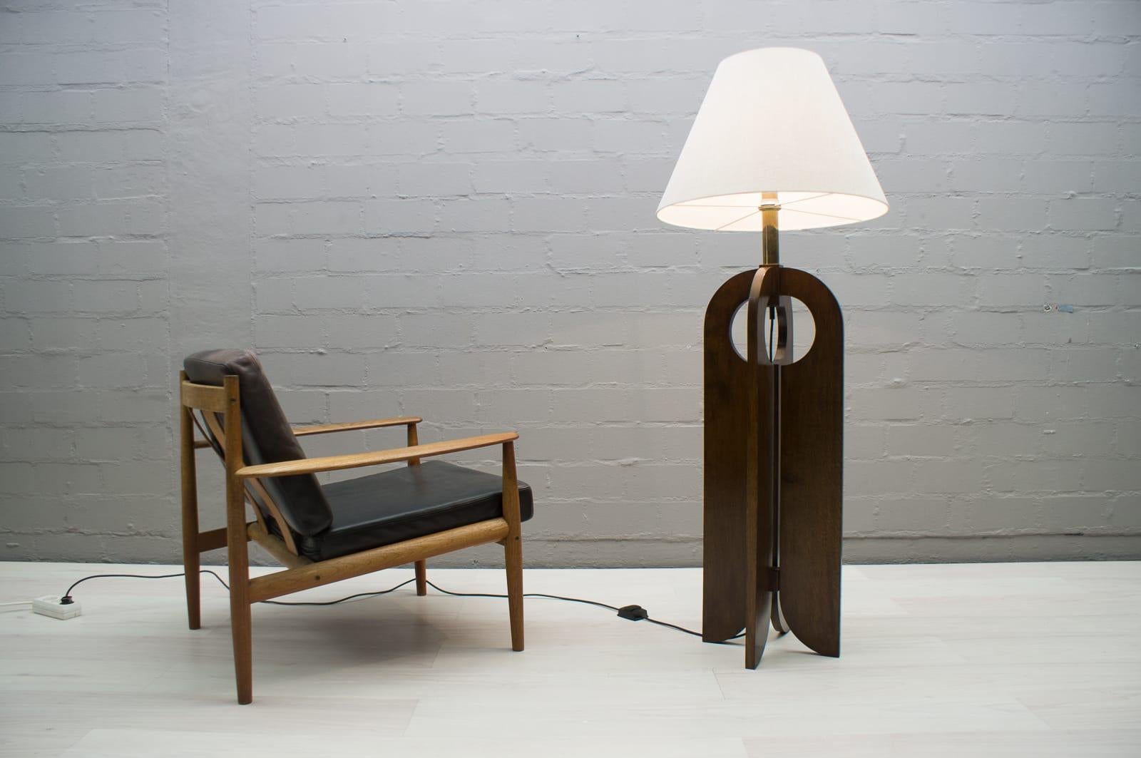 Space Age Large Wooden Floor Lamp Temde Attributed, 1960s Switzerland For Sale