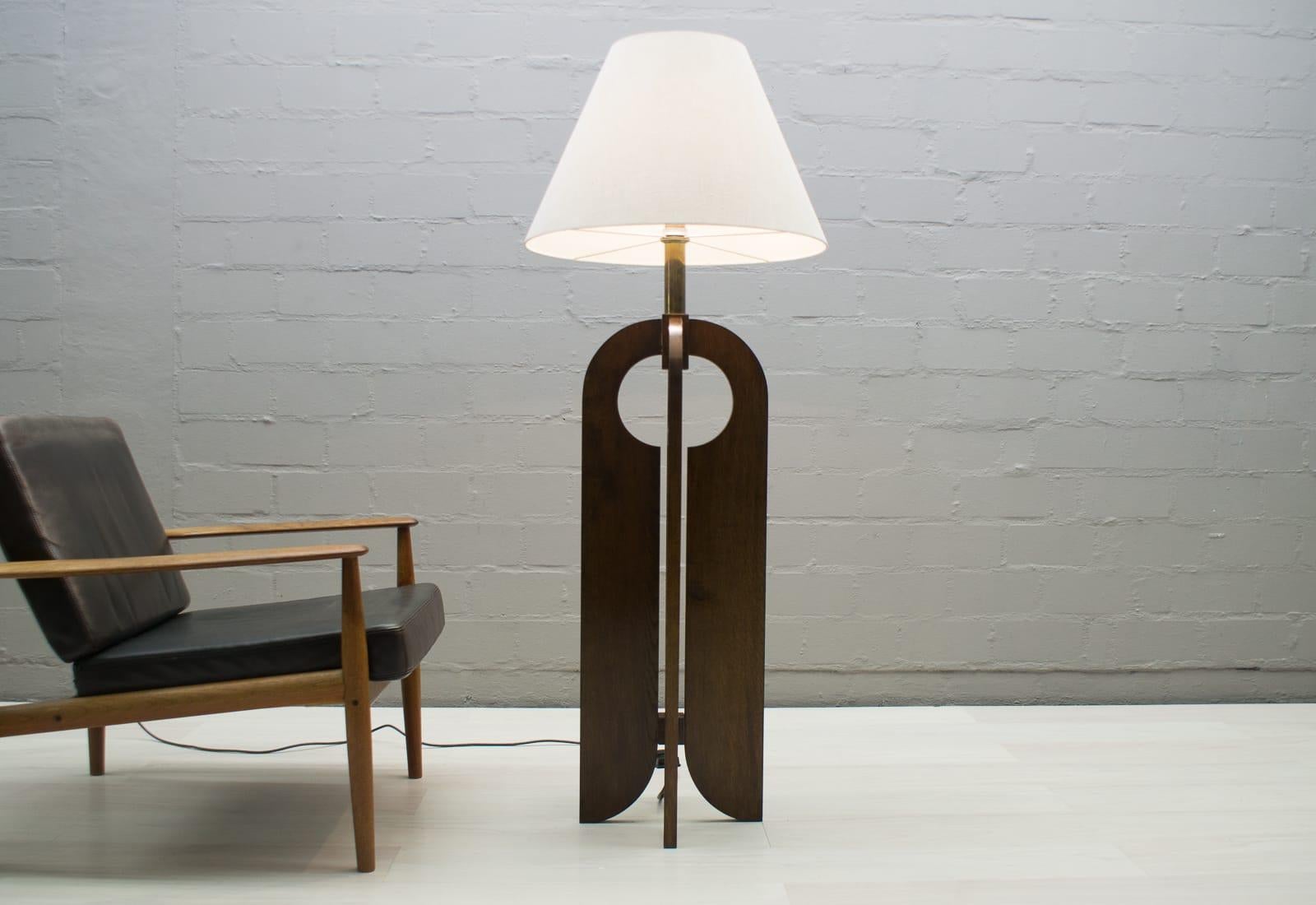 Swiss Large Wooden Floor Lamp Temde Attributed, 1960s Switzerland For Sale