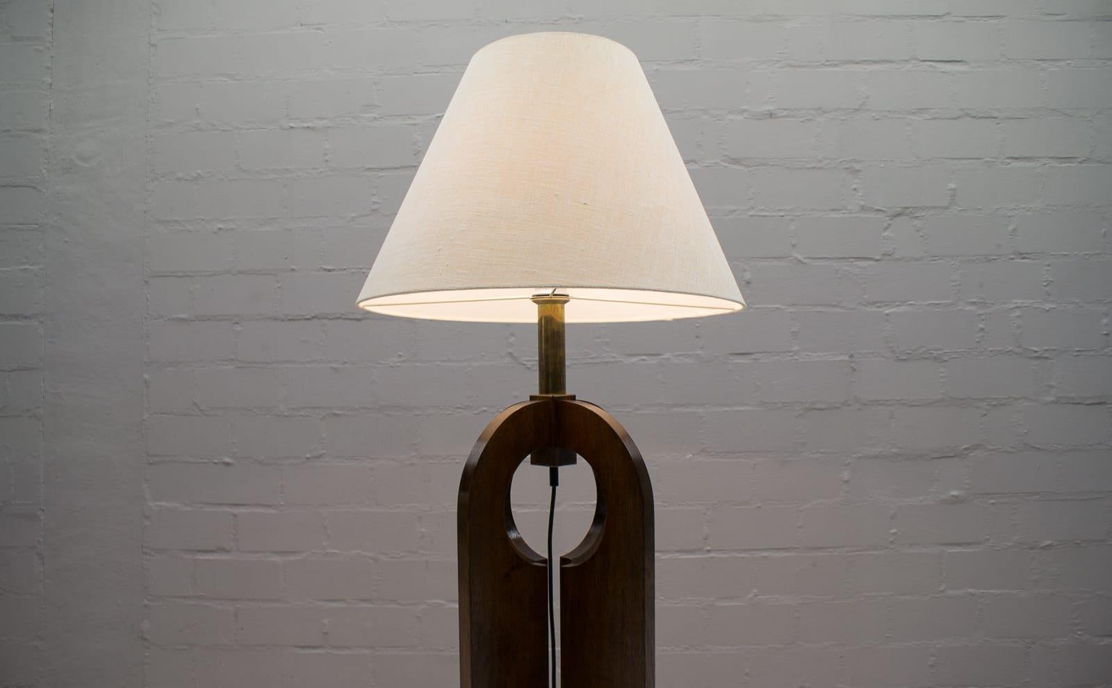 Brass Large Wooden Floor Lamp Temde Attributed, 1960s Switzerland For Sale