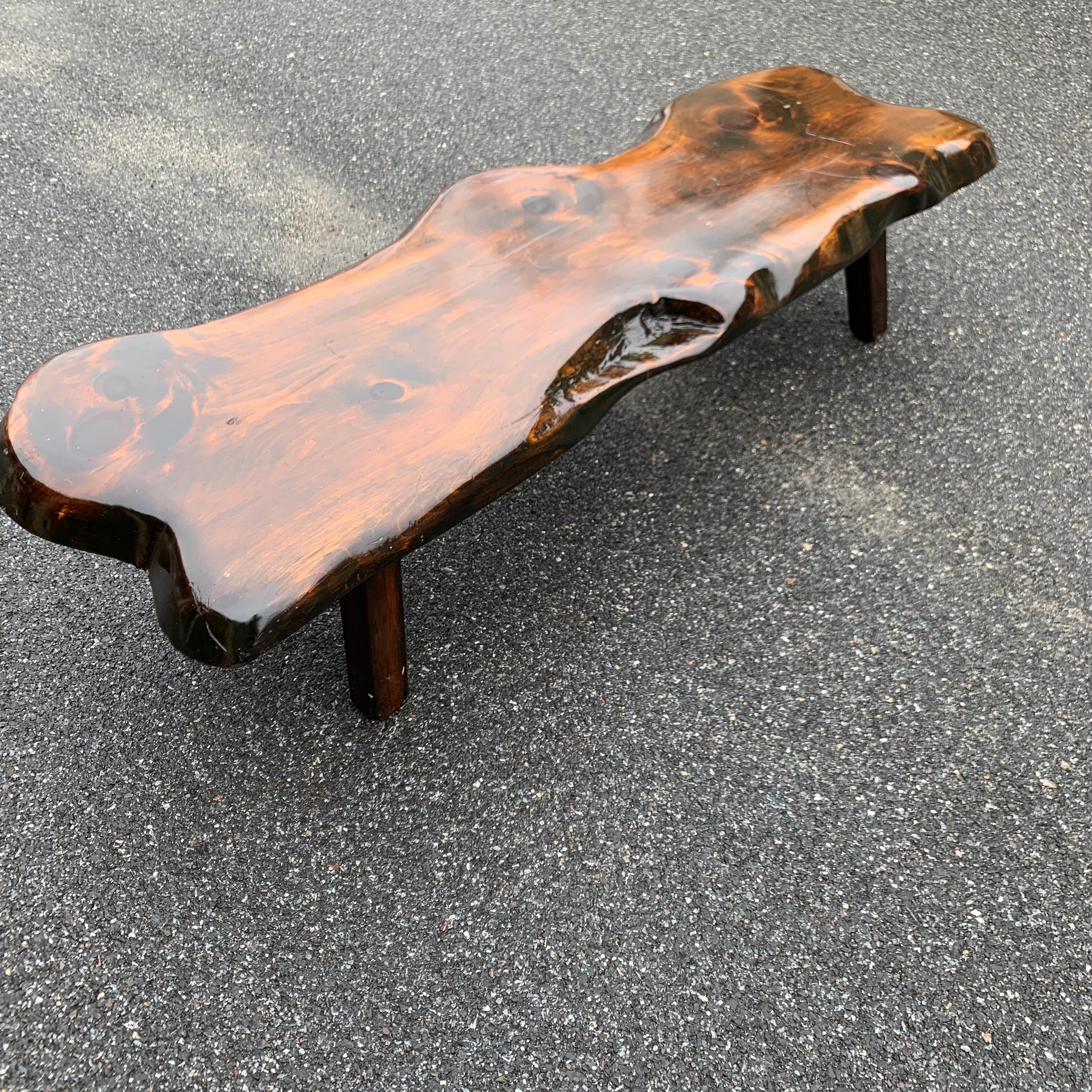 Large Wooden Folk Art Bench Or Cocktail Table For Sale 3