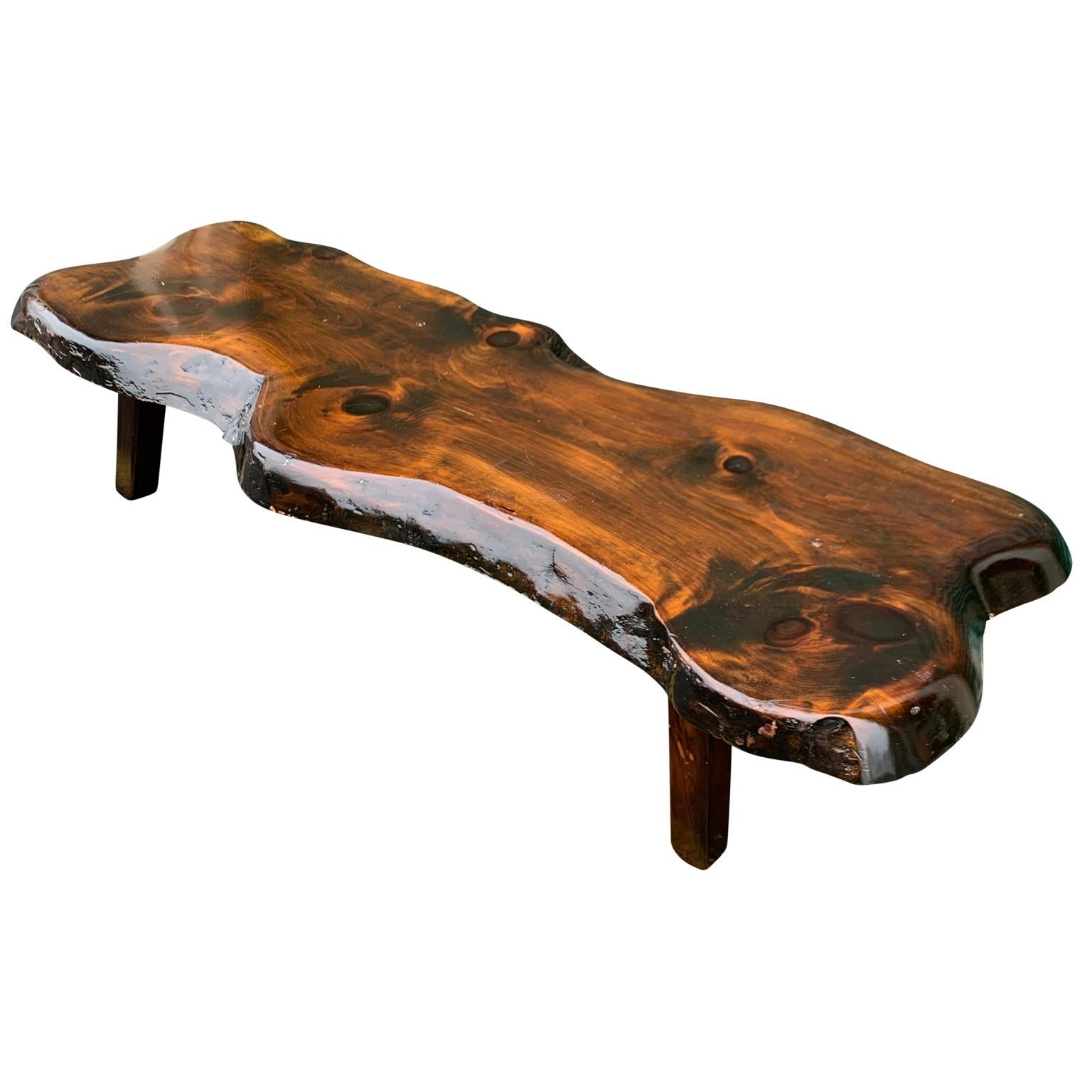 Rustic Large Wooden Folk Art Bench Or Cocktail Table For Sale
