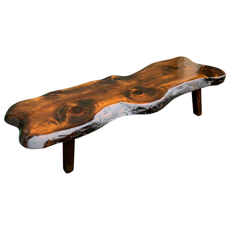 Large Wooden Folk Art Bench Or Cocktail Table For Sale at 1stDibs