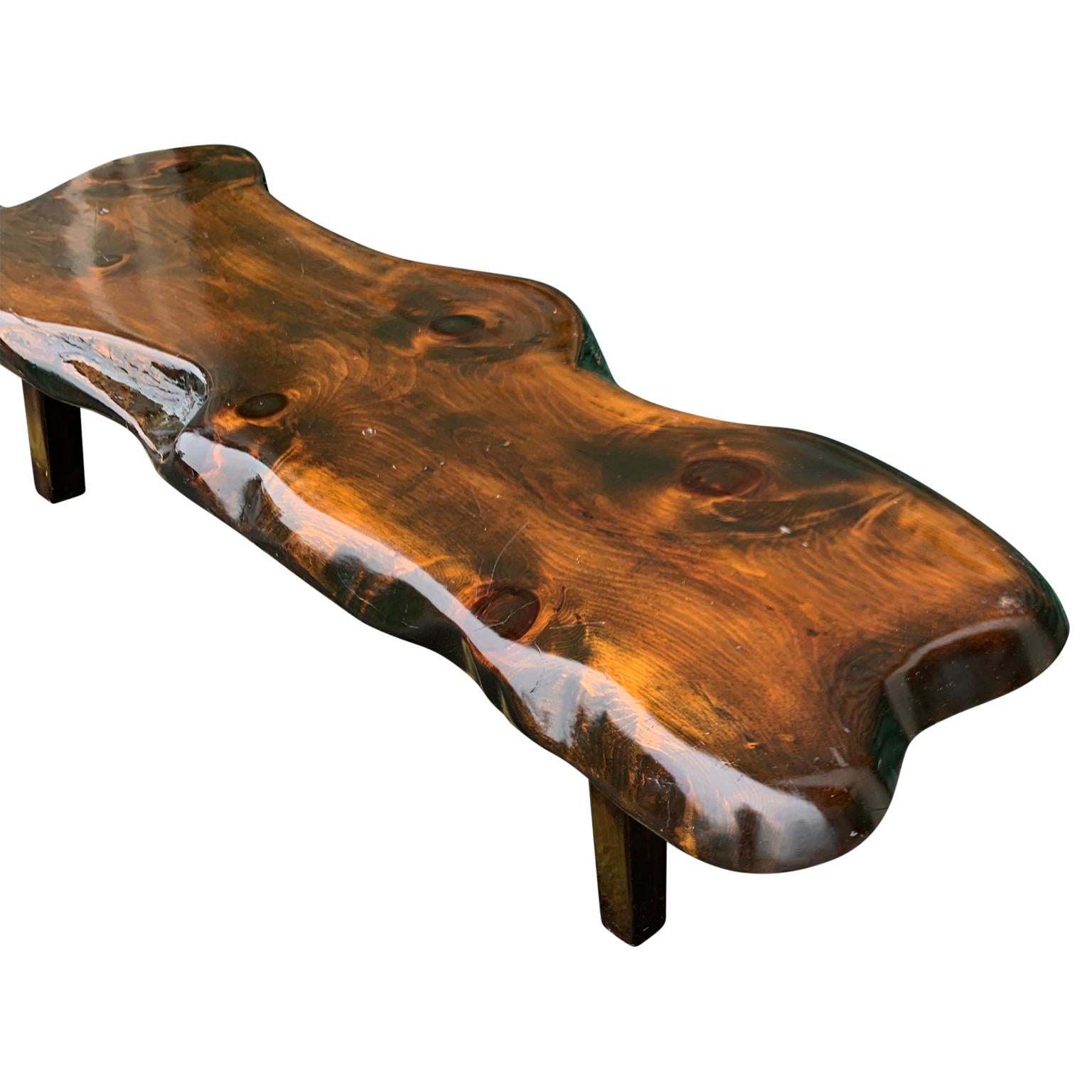 Hand-Crafted Large Wooden Folk Art Bench Or Cocktail Table For Sale