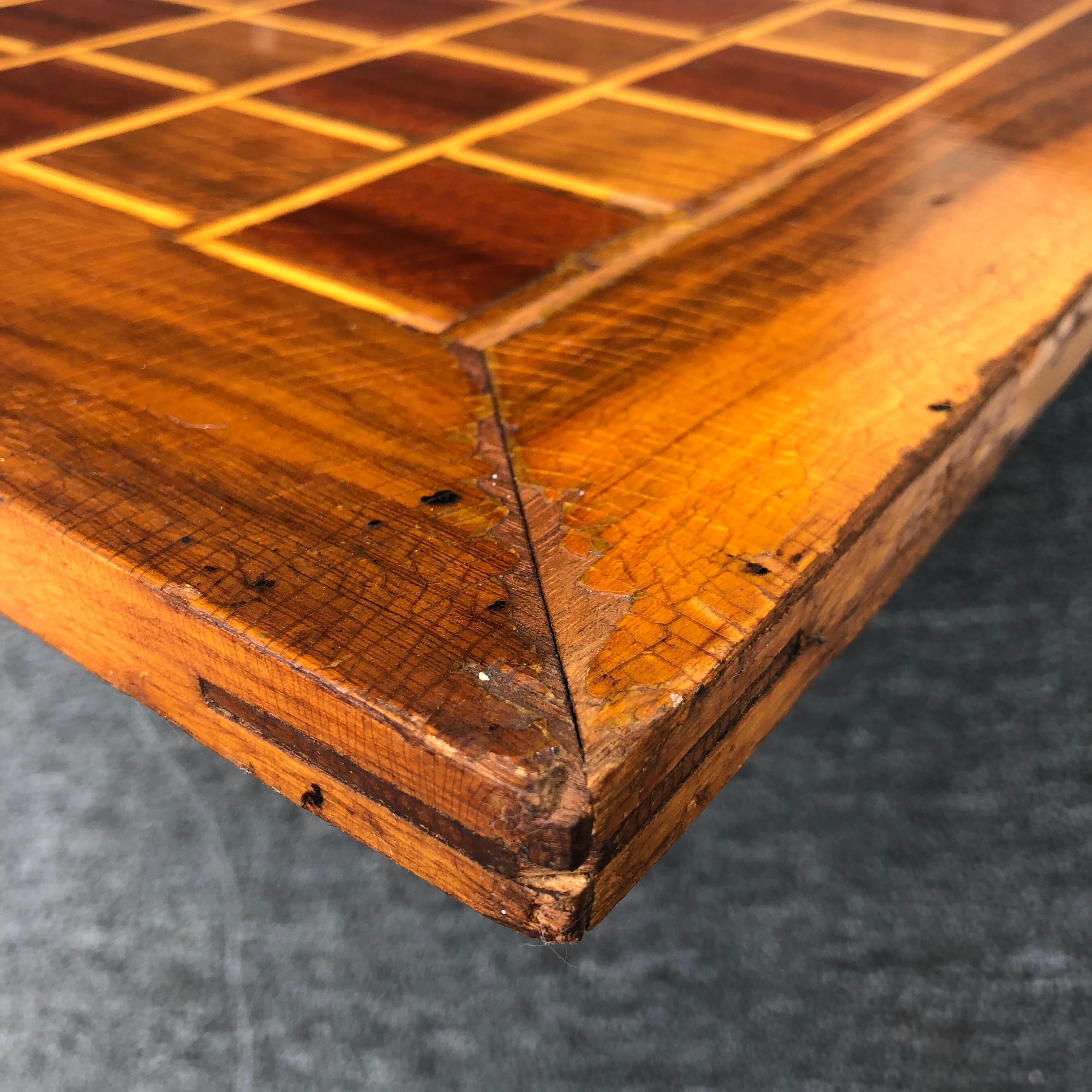 19th Century Large Wooden Folk Art Chess table top or Checkers Game Board