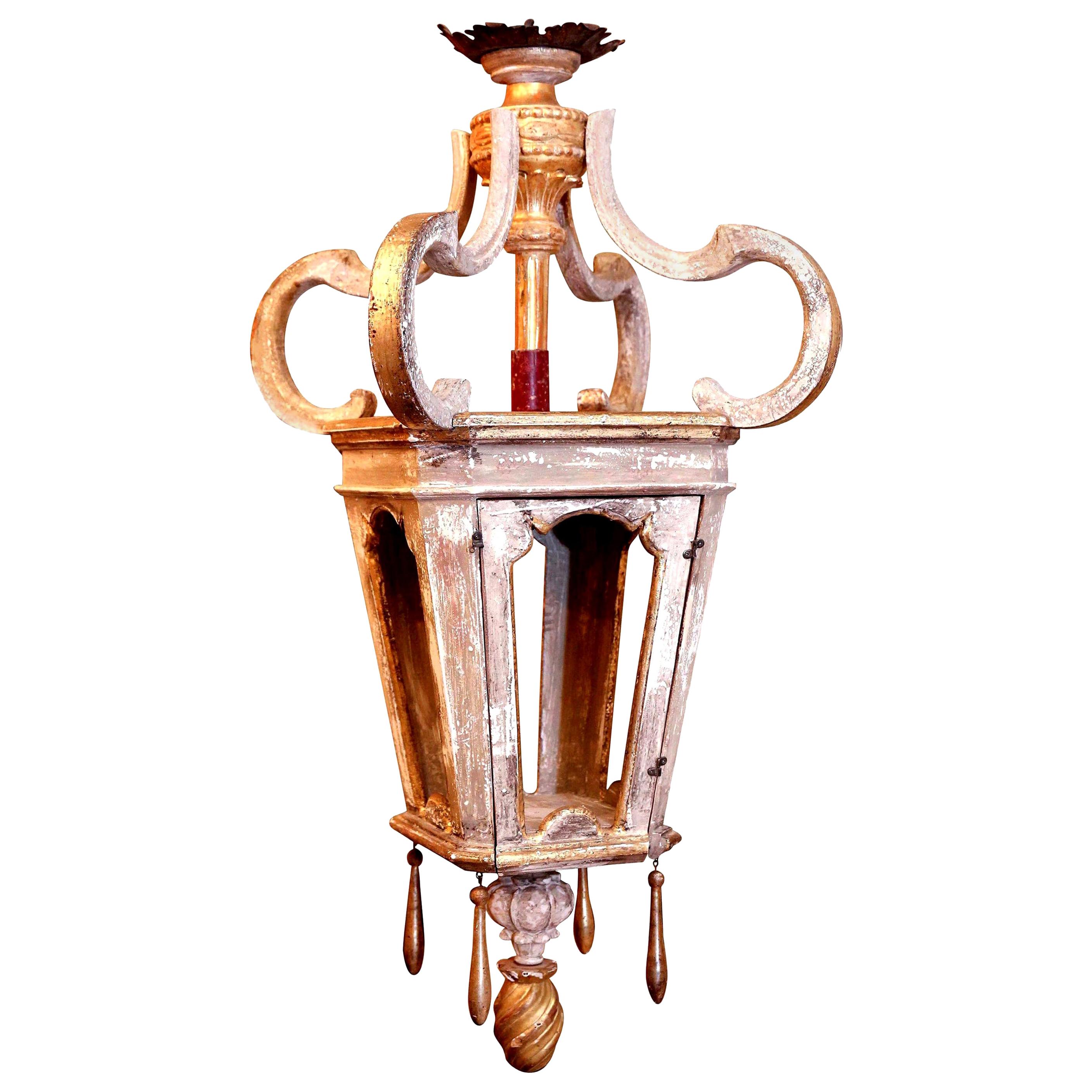 Tôle Large French Giltwood Lantern For Sale