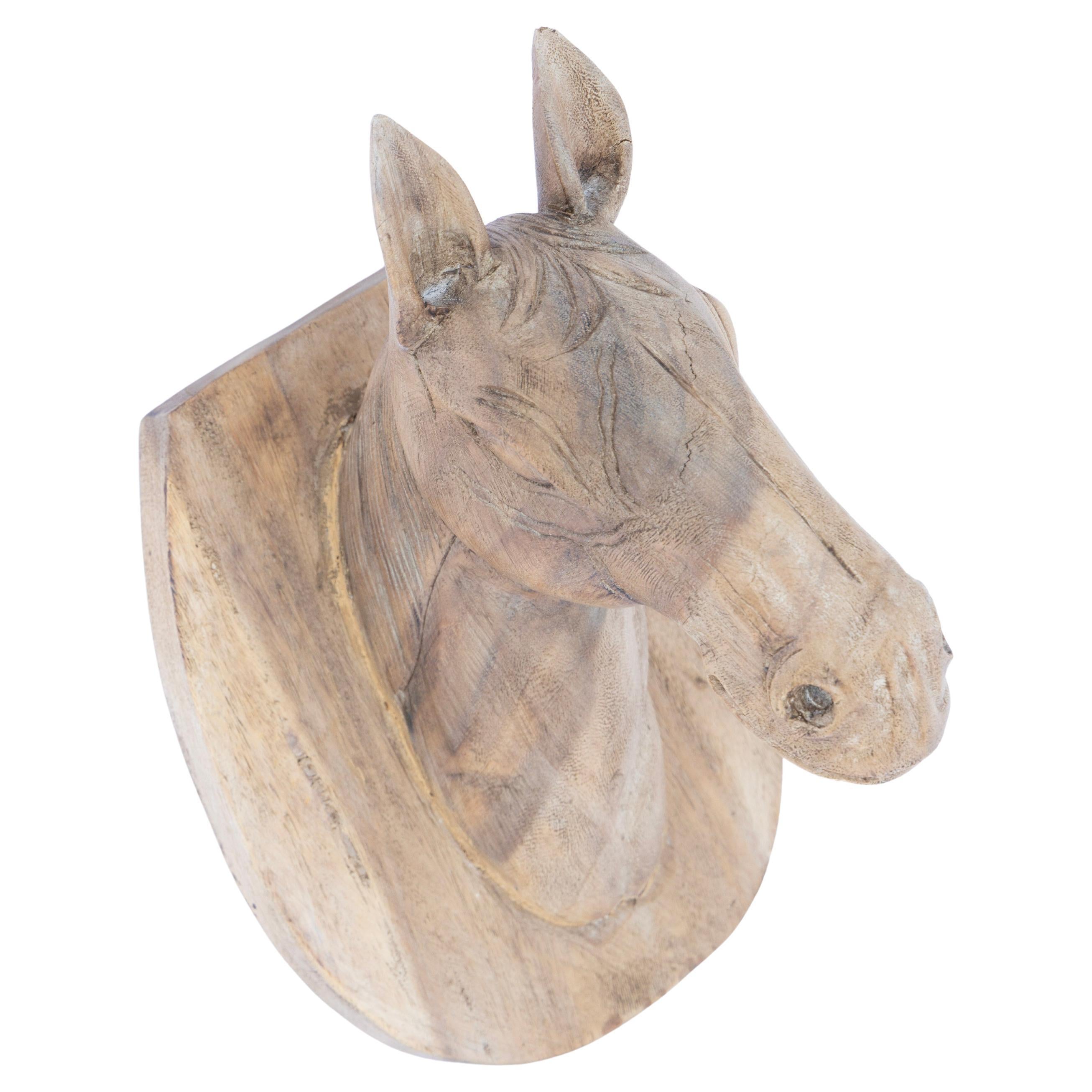 American Large Wooden Hand Carved Horse Head Plaque For Sale