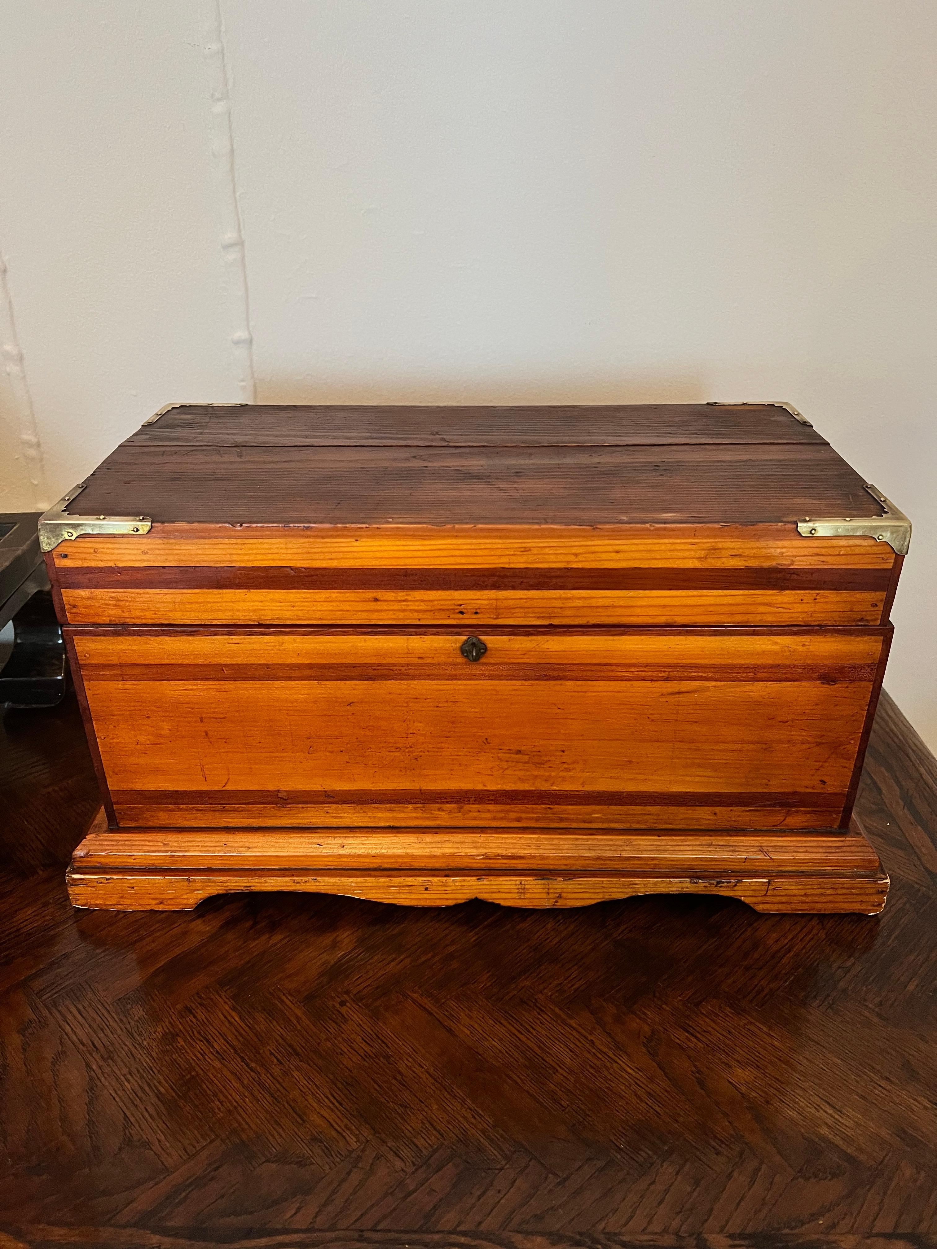Large Wooden Hand Made Box with Brass Corners For Sale 4