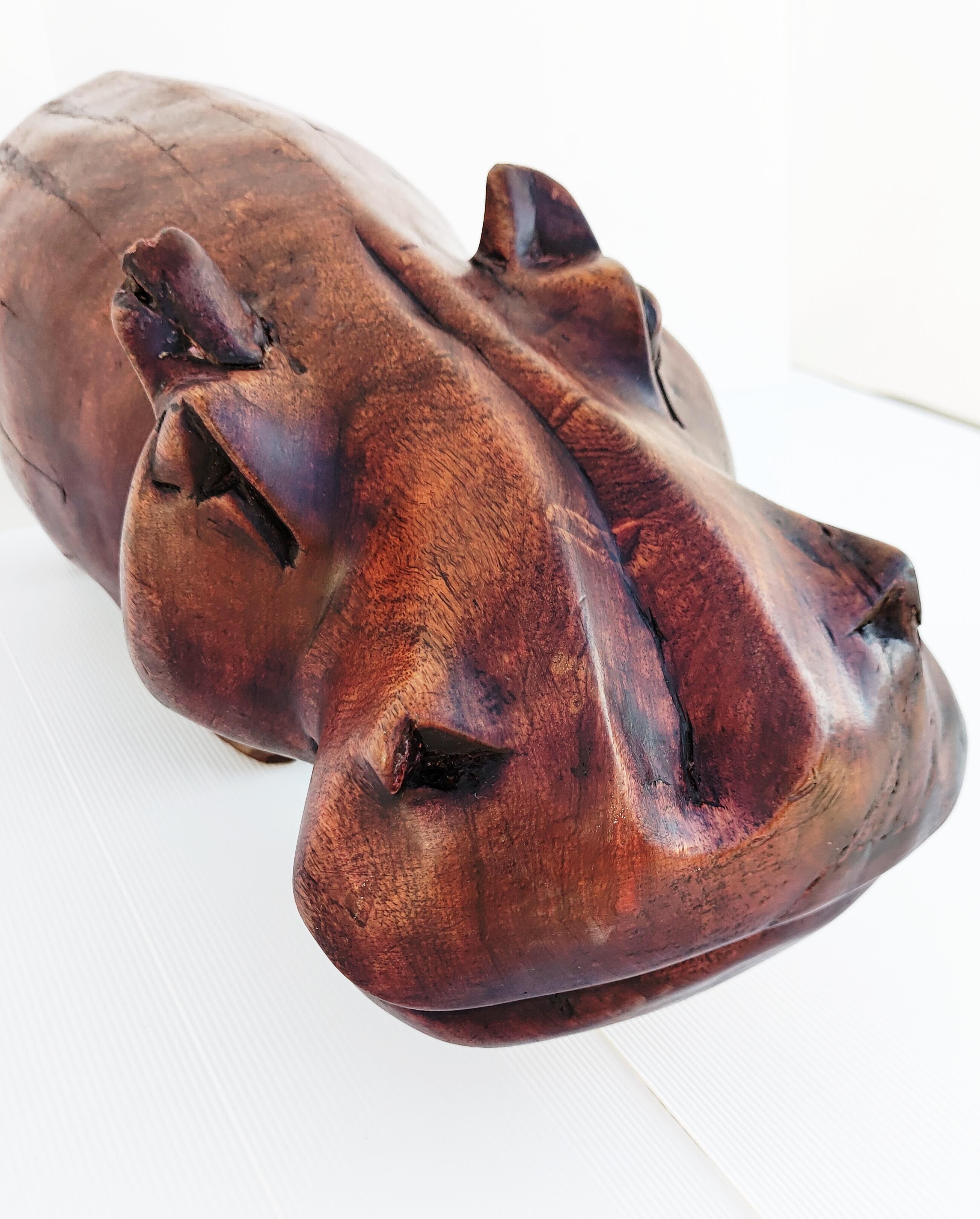 Large Wooden Hippo Sculpture 1960s 2