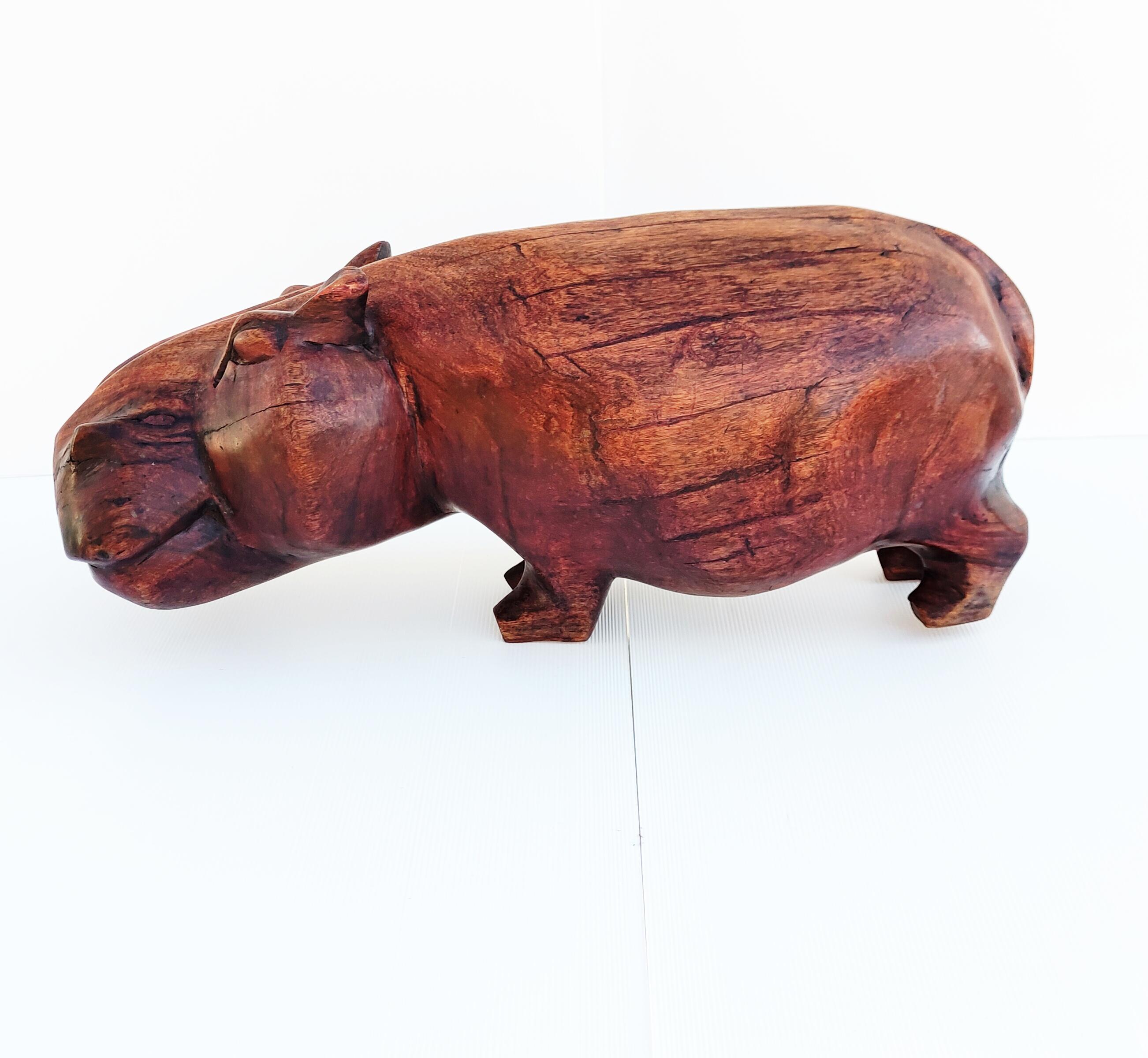 Large Wooden Hippo Sculpture 1960s 4