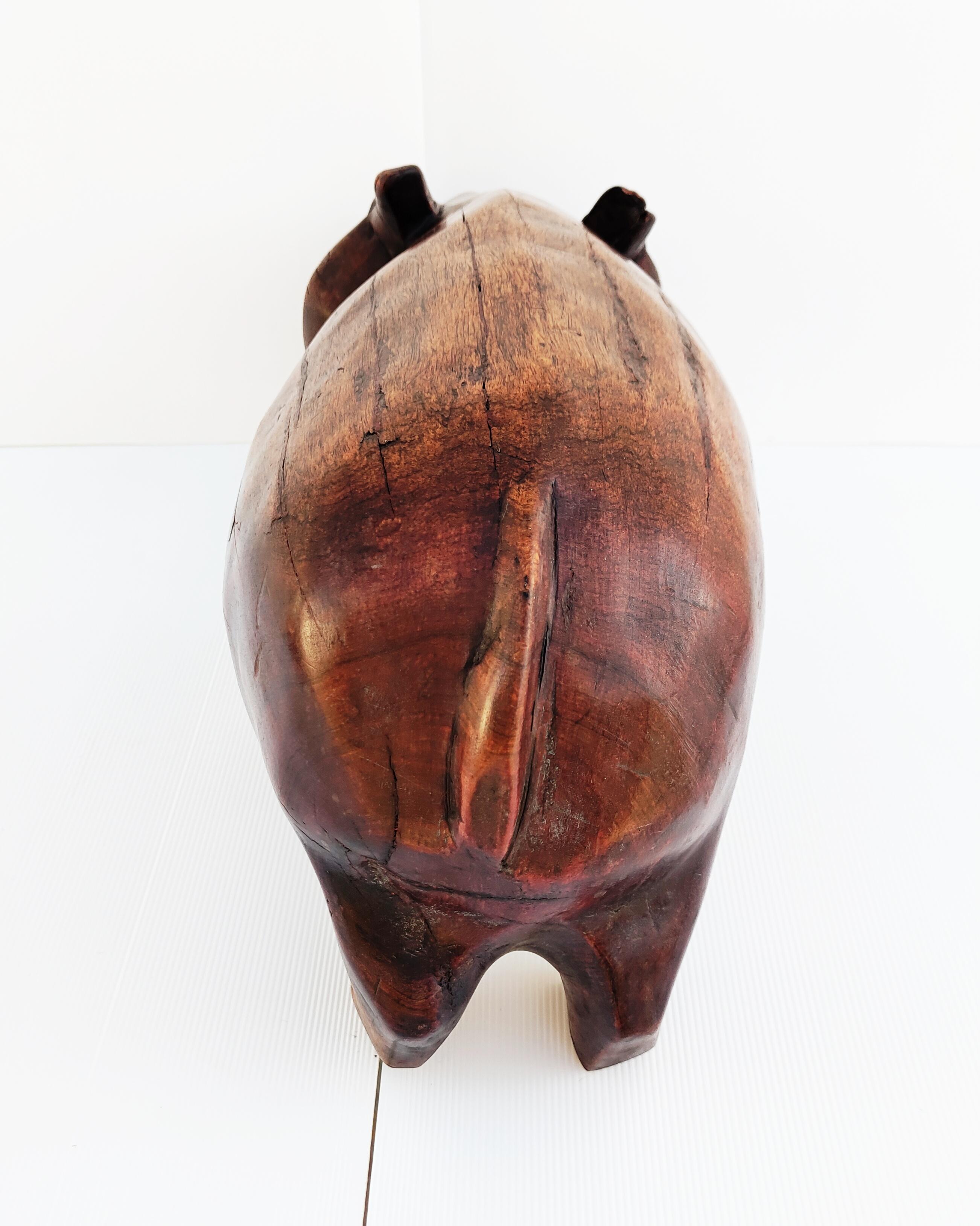 Large Wooden Hippo Sculpture 1960s 5