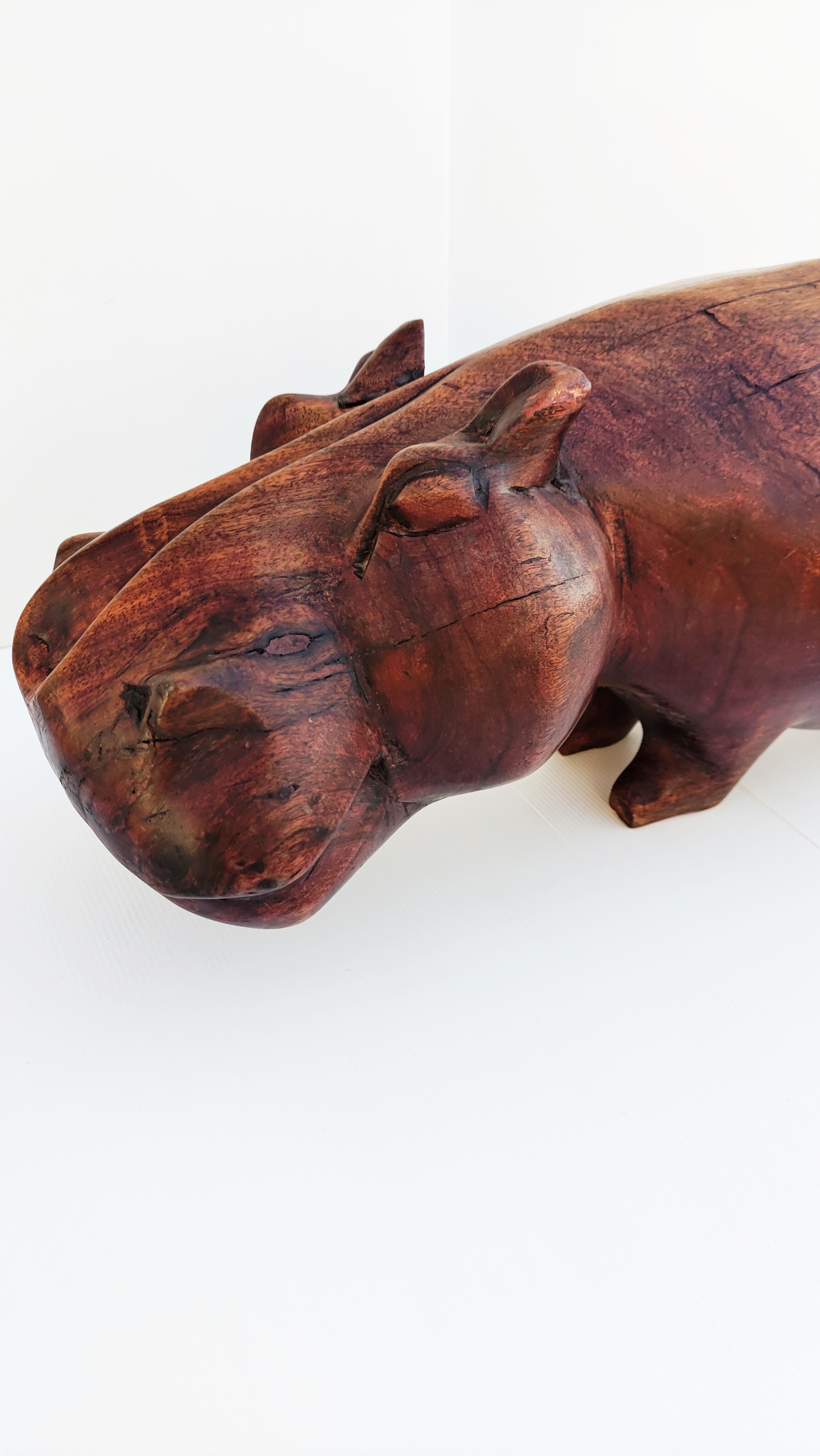 Large Wooden Hippo Sculpture 1960s 8