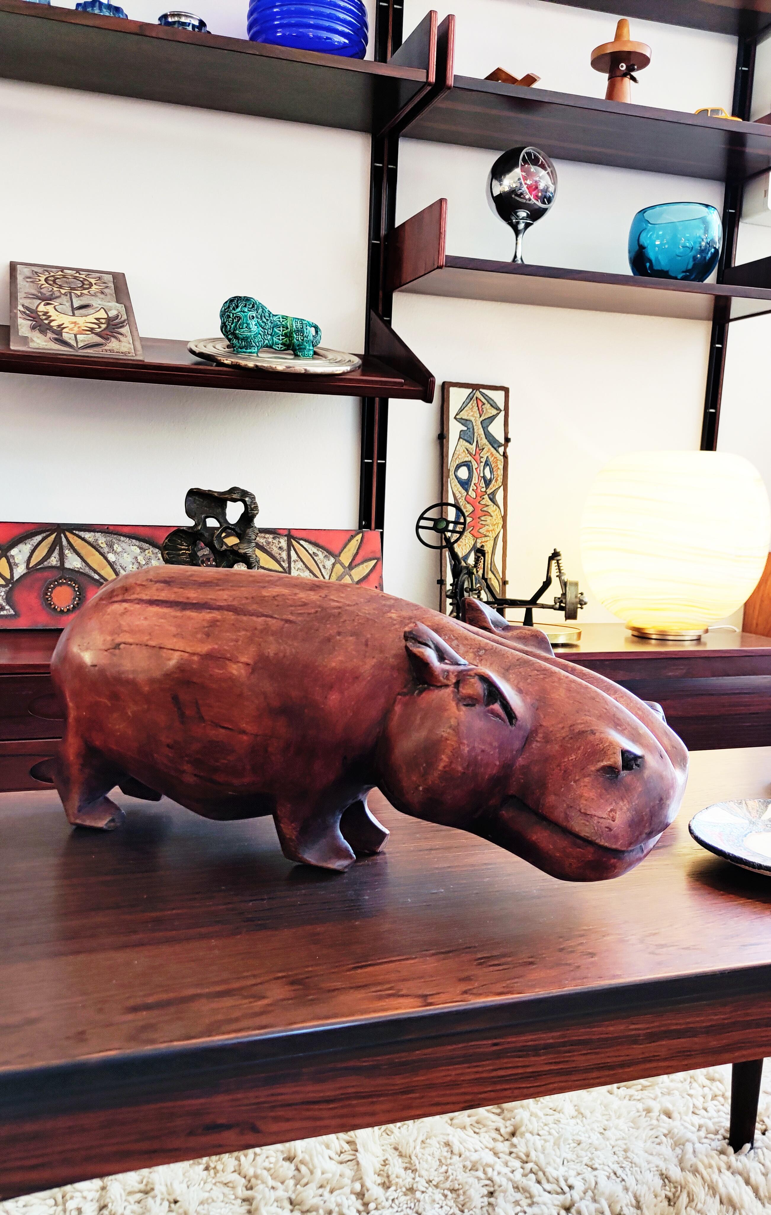 Large Wooden Hippo Sculpture 1960s In Good Condition In L'Escala, ES