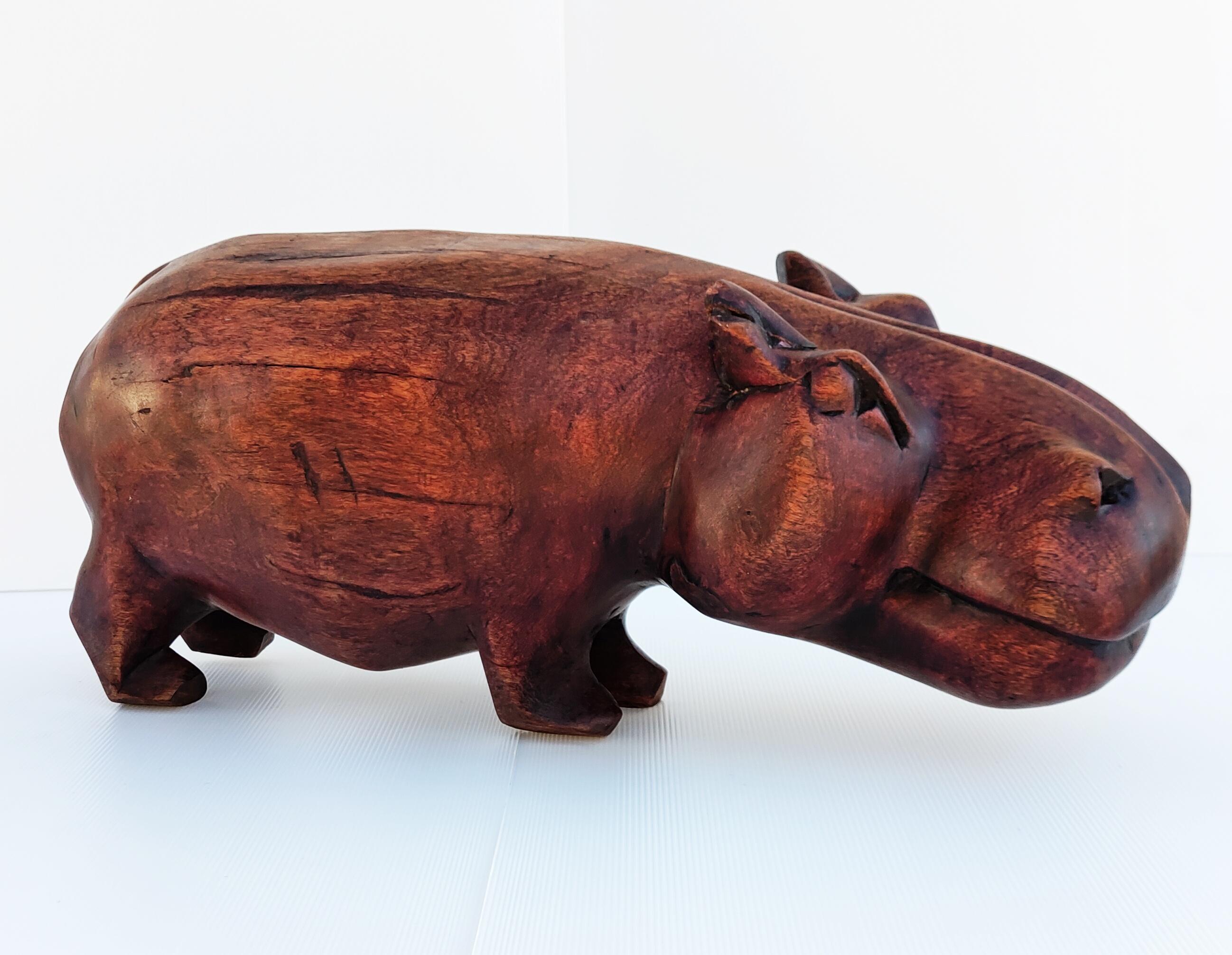 Large Wooden Hippo Sculpture 1960s 1