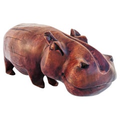 Large Wooden Hippo Sculpture 1960s