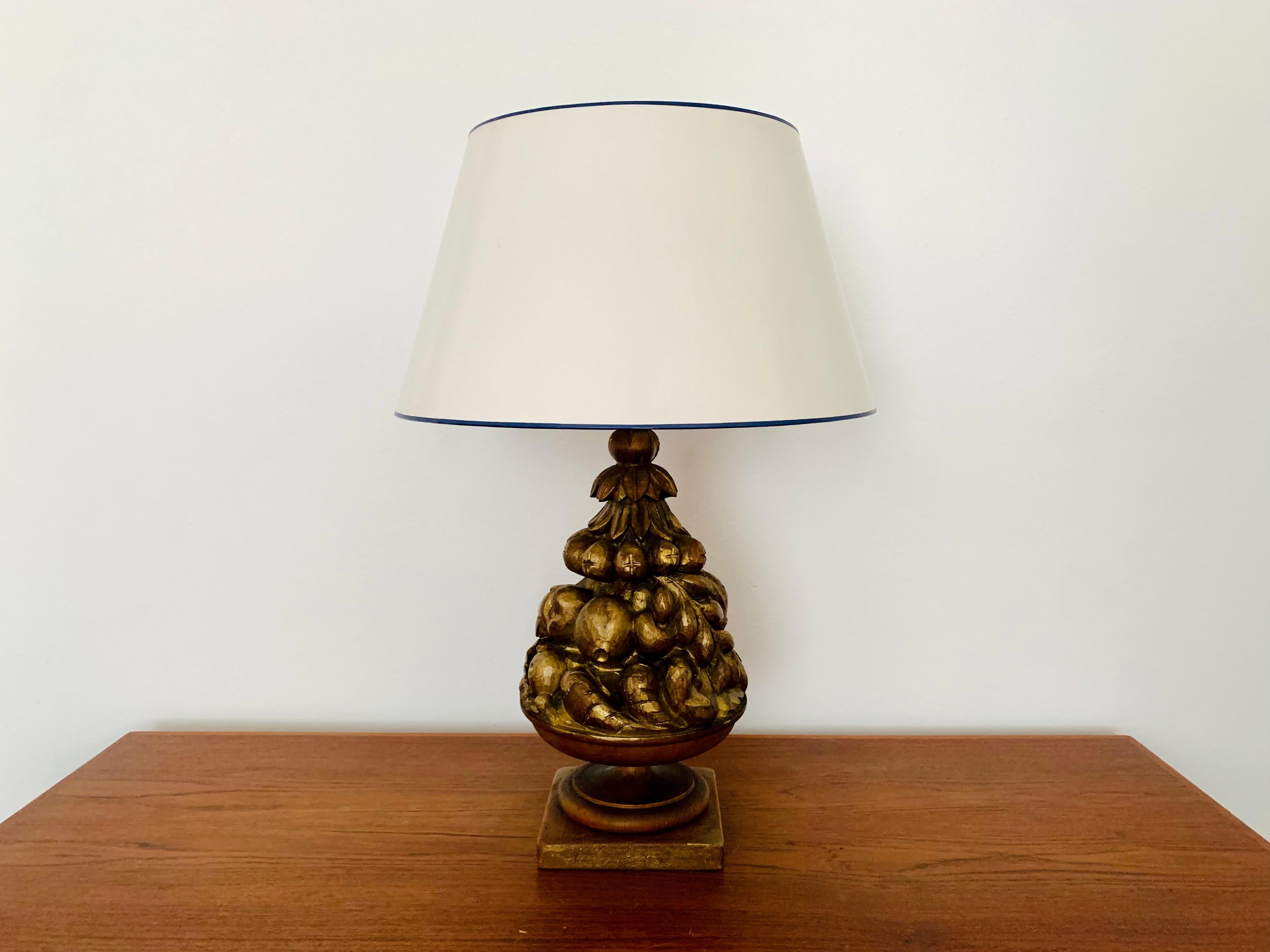 German Large Wooden Hollywood Regency Table Lamp For Sale