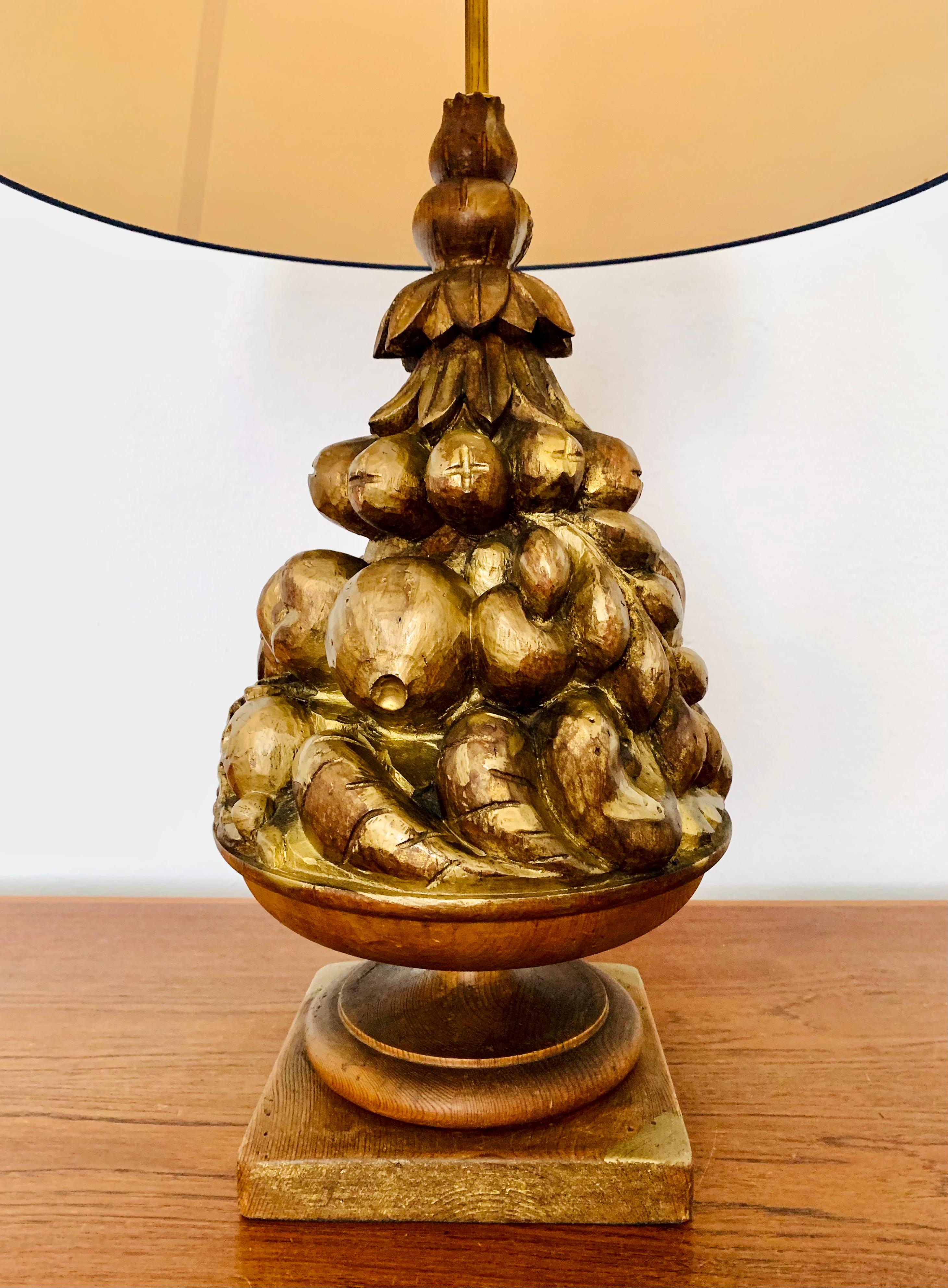 Metal Large Wooden Hollywood Regency Table Lamp For Sale