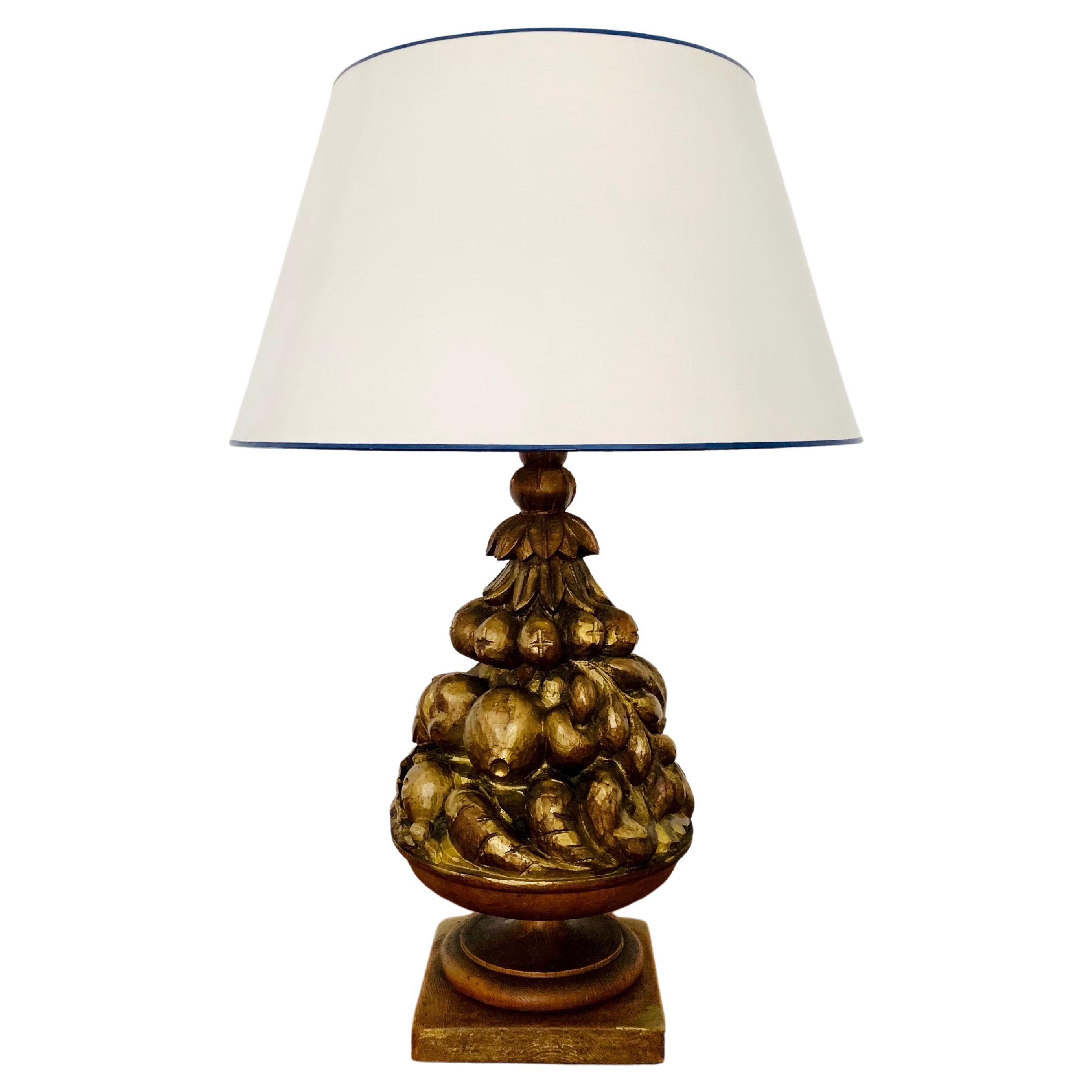 Large Wooden Hollywood Regency Table Lamp For Sale