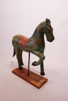 Large Wooden Horse Figure Decorated with Different Dark Colors, 1920s