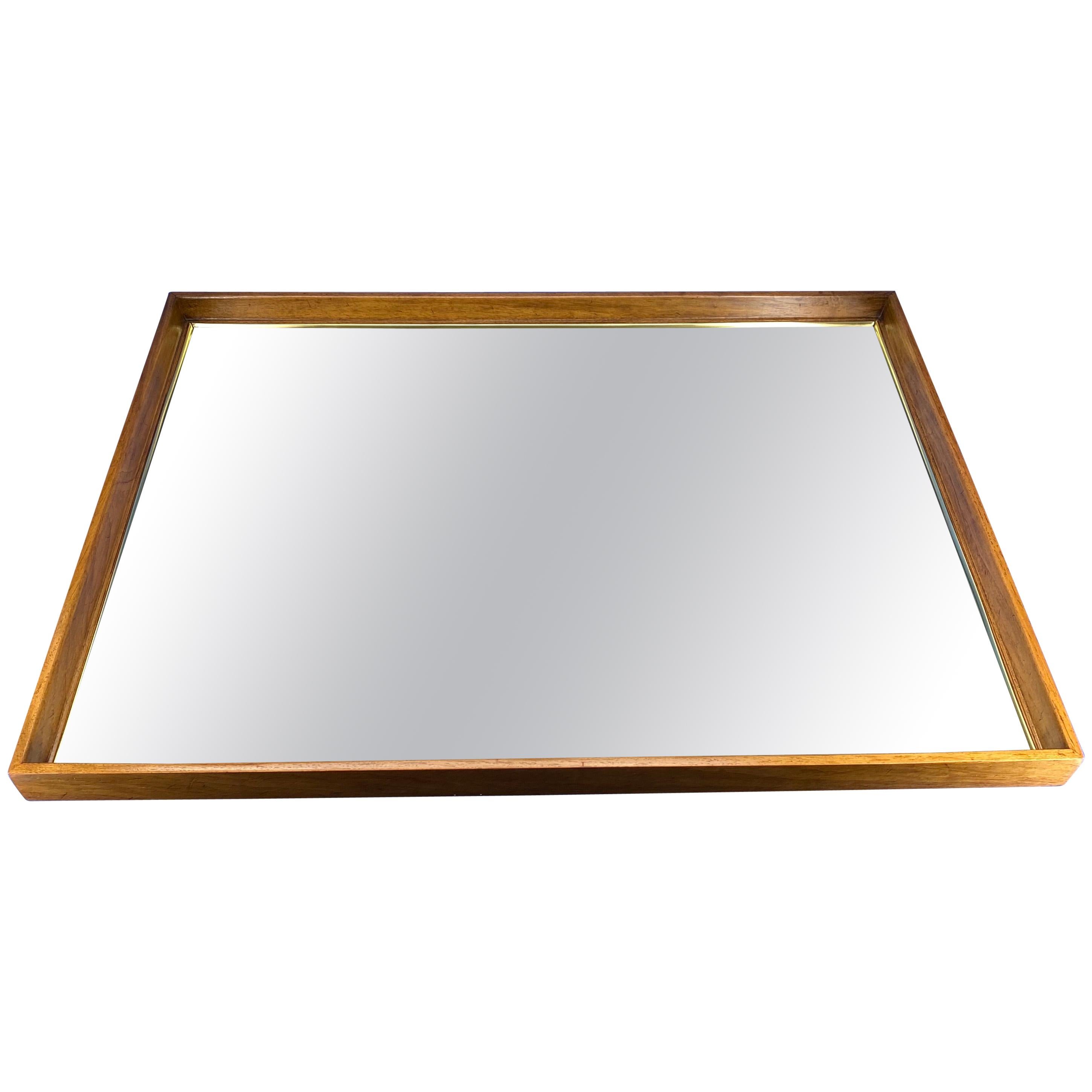 Large Wooden Mid-Century Modern Rectangular Wall Mirror For Sale