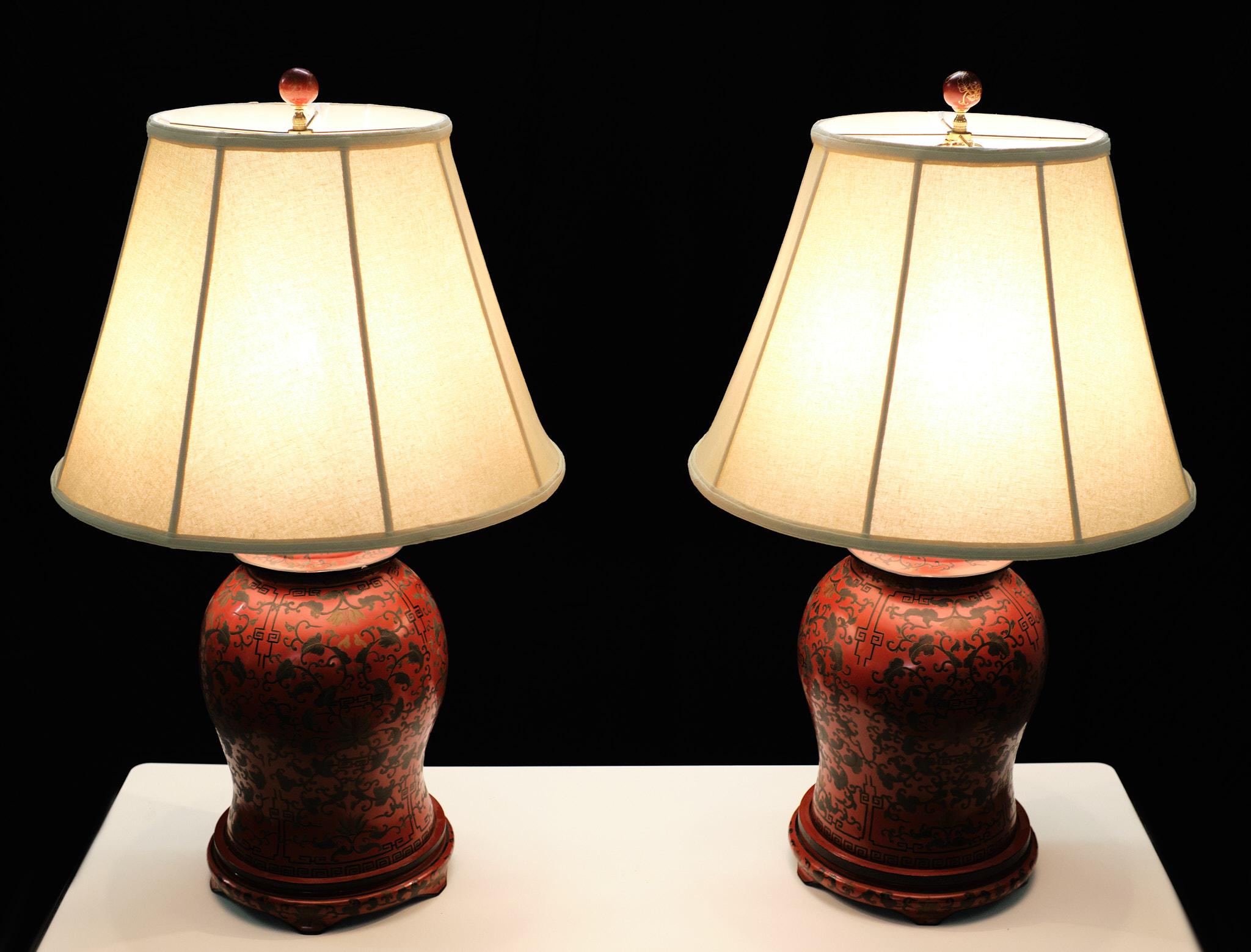 Large Wooden Oriental  table lamps  1990s  3