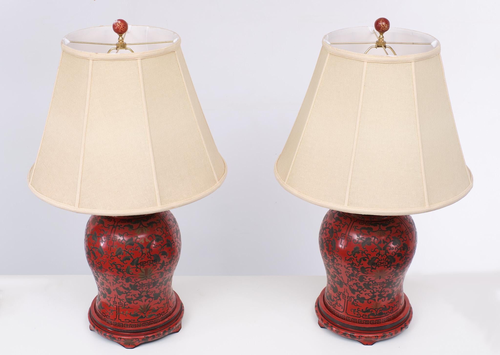 Late 20th Century Large Wooden Oriental  table lamps  1990s 