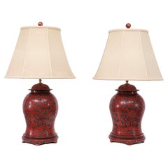 Large Wooden Oriental table lamps 1990s