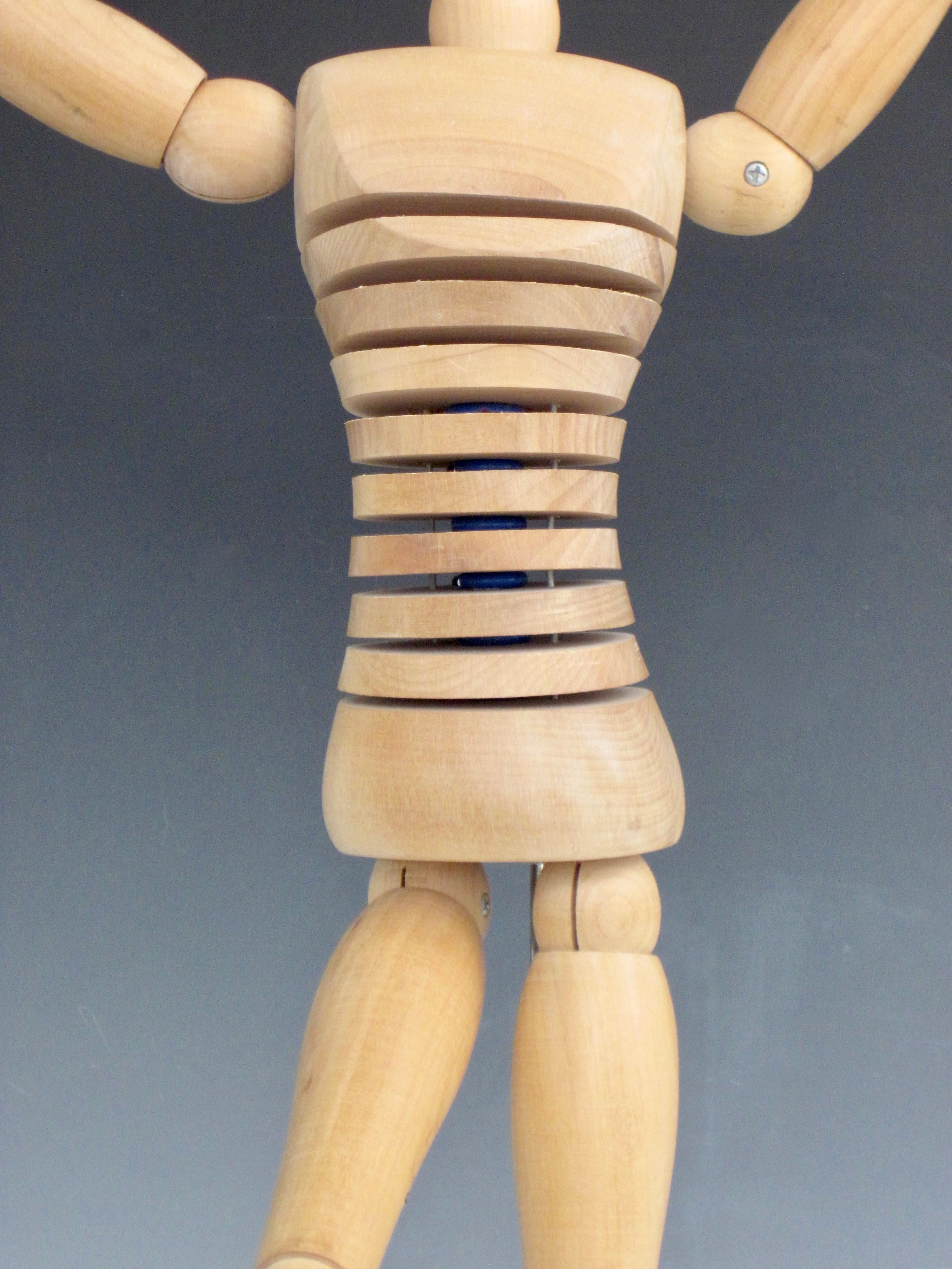 Posable Jointed Wooden Human Figure Artist Mannequin In Good Condition For Sale In Ferndale, MI