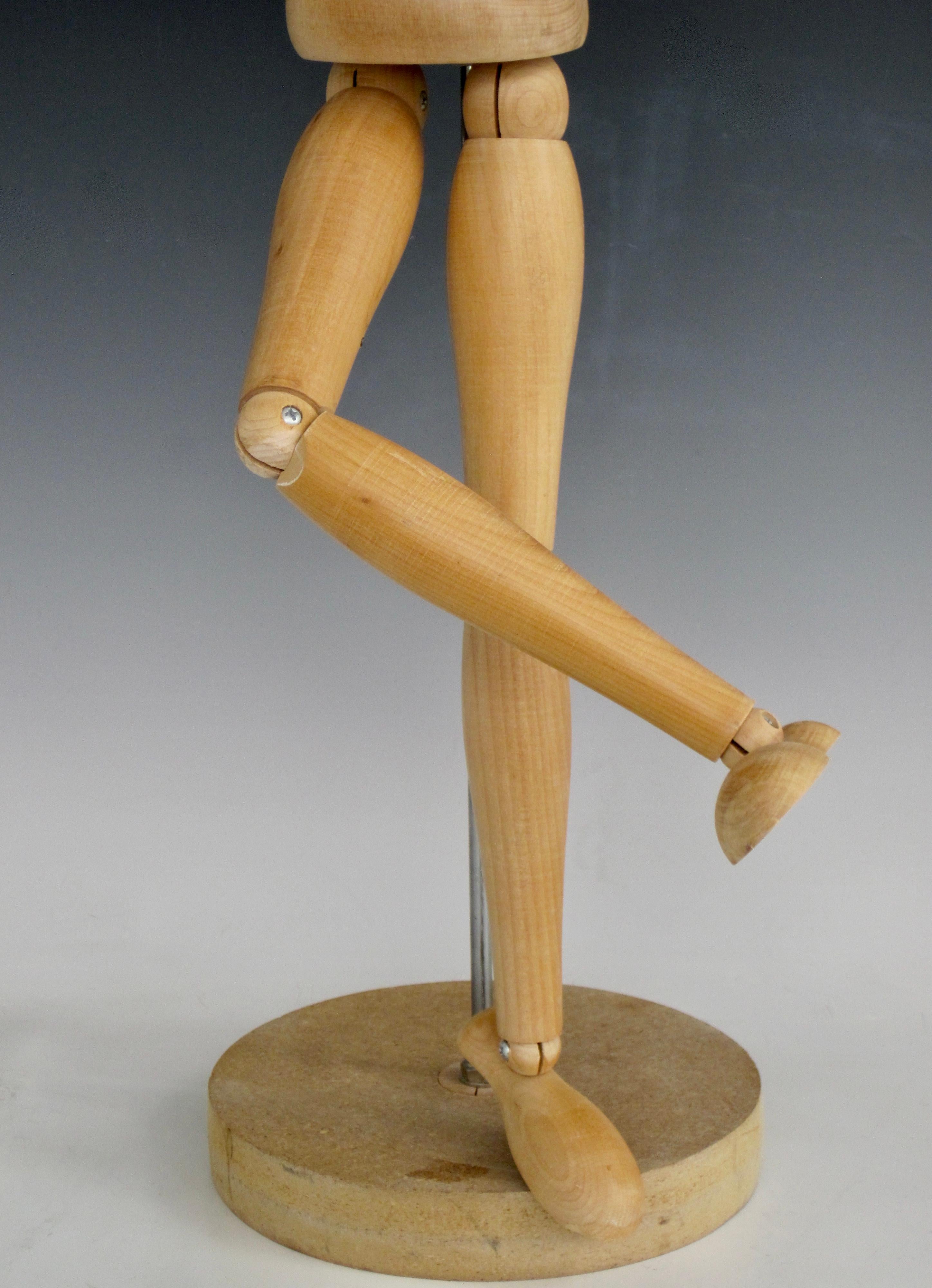 20th Century Posable Jointed Wooden Human Figure Artist Mannequin For Sale