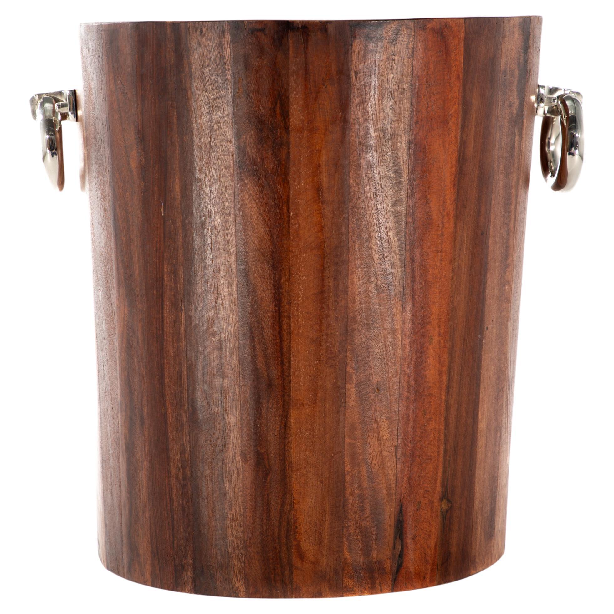 Large Wooden Round Planter with Metal Handles
