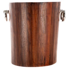 Vintage Large Wooden Round Planter with Metal Handles