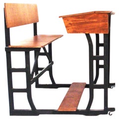 Large wooden school desk on wheels with desk flap, great for catering or the off
