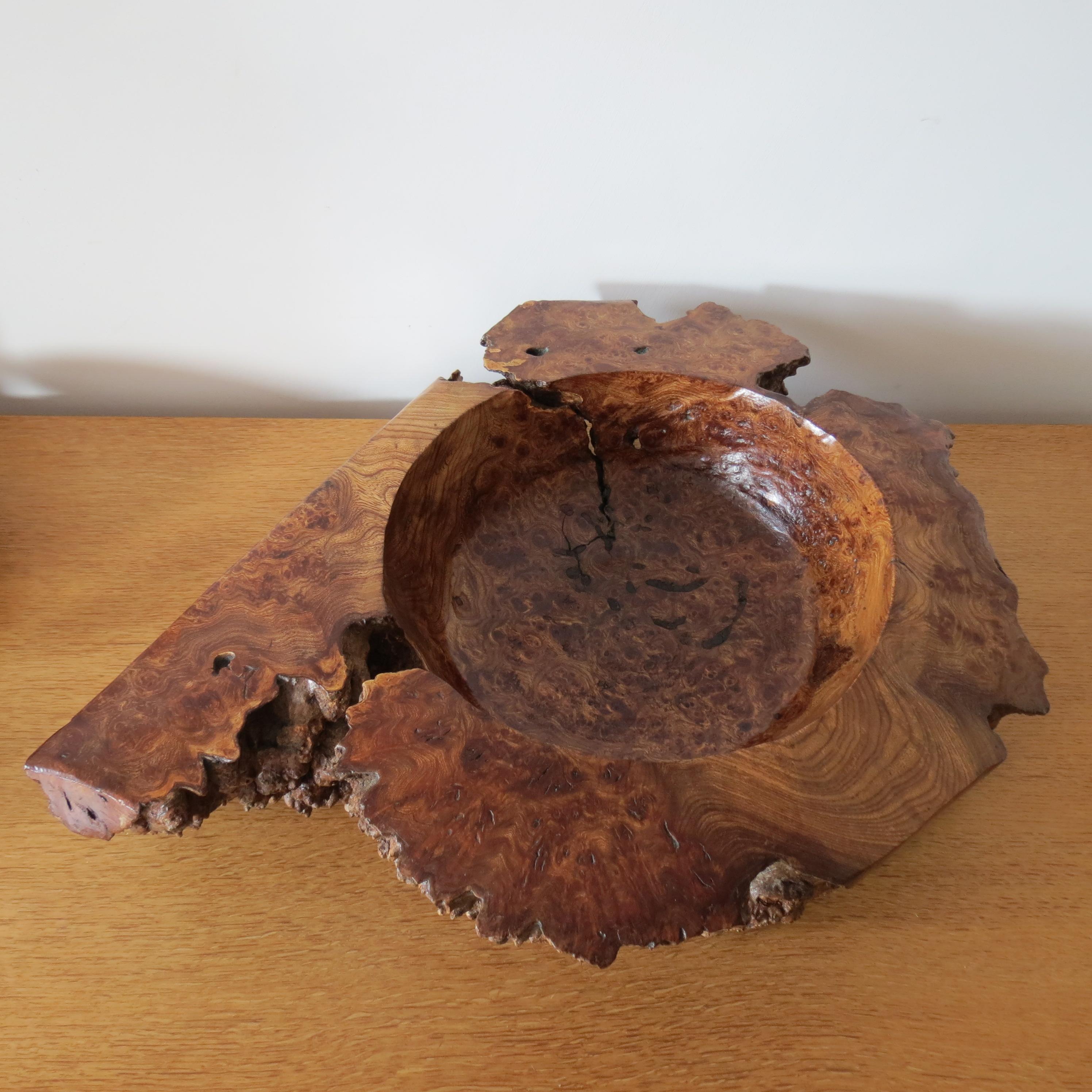 Large Wooden Sculptural Bowl Welsh Burr Elm Handmade 9