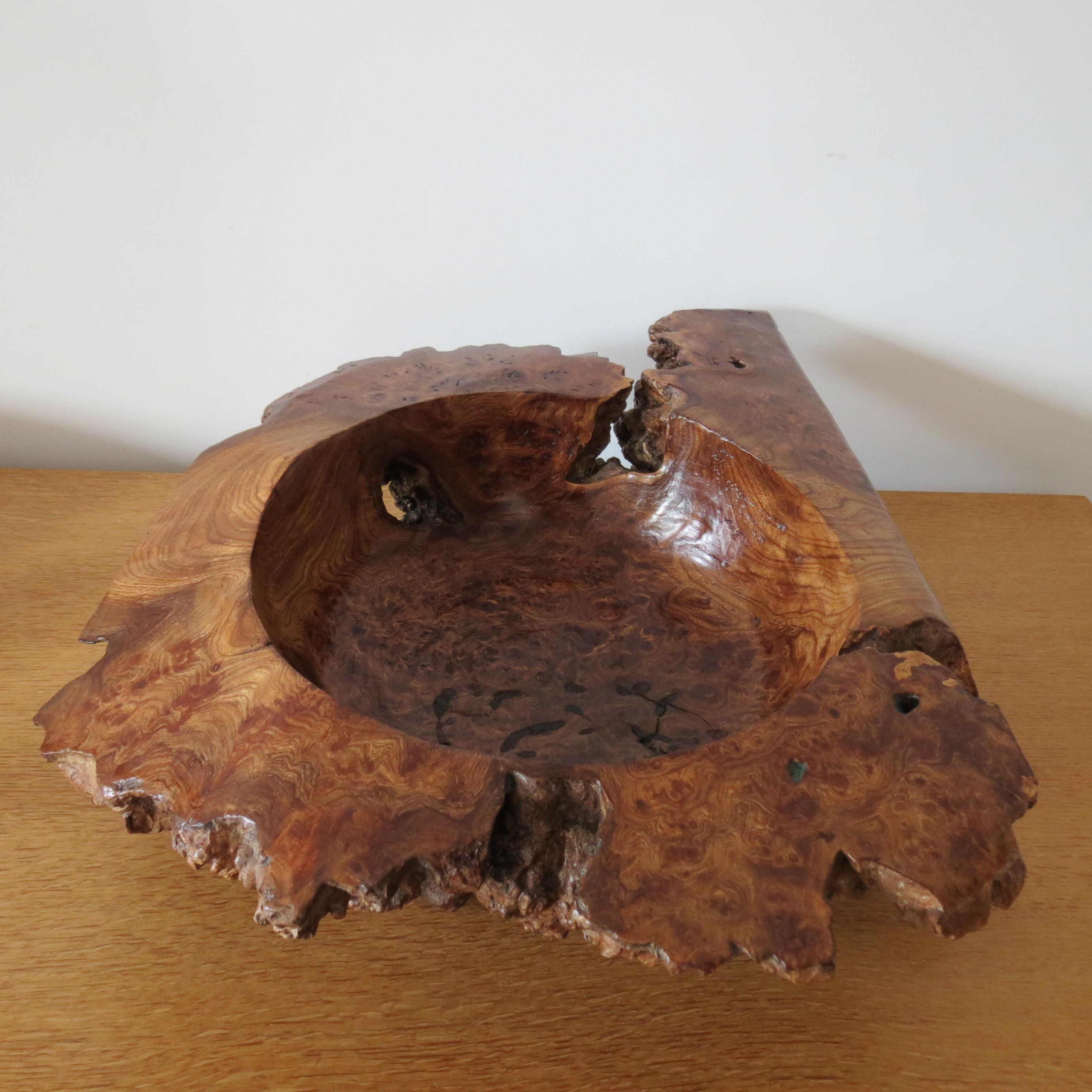 Rustic Large Wooden Sculptural Bowl Welsh Burr Elm Handmade