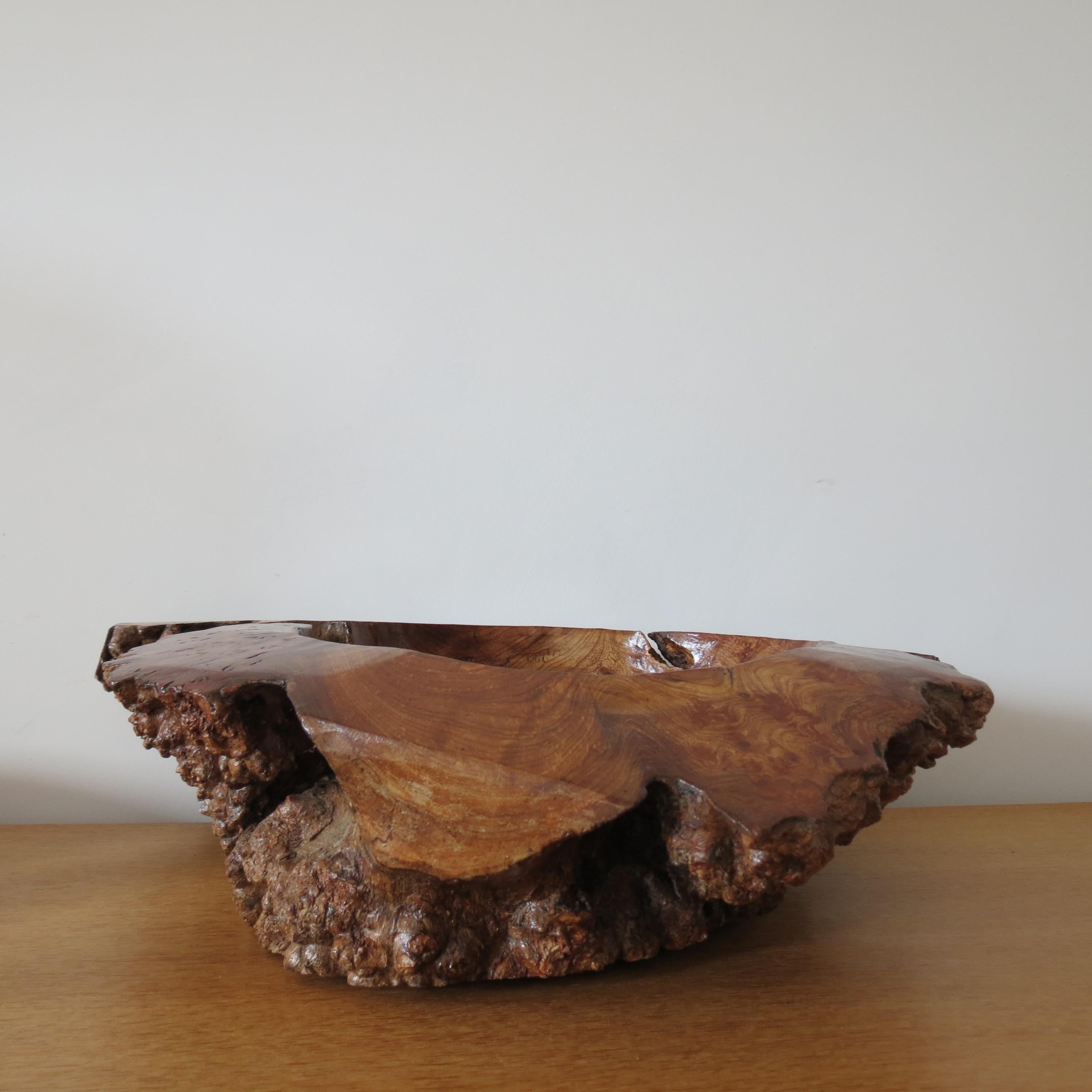 European Large Wooden Sculptural Bowl Welsh Burr Elm Handmade