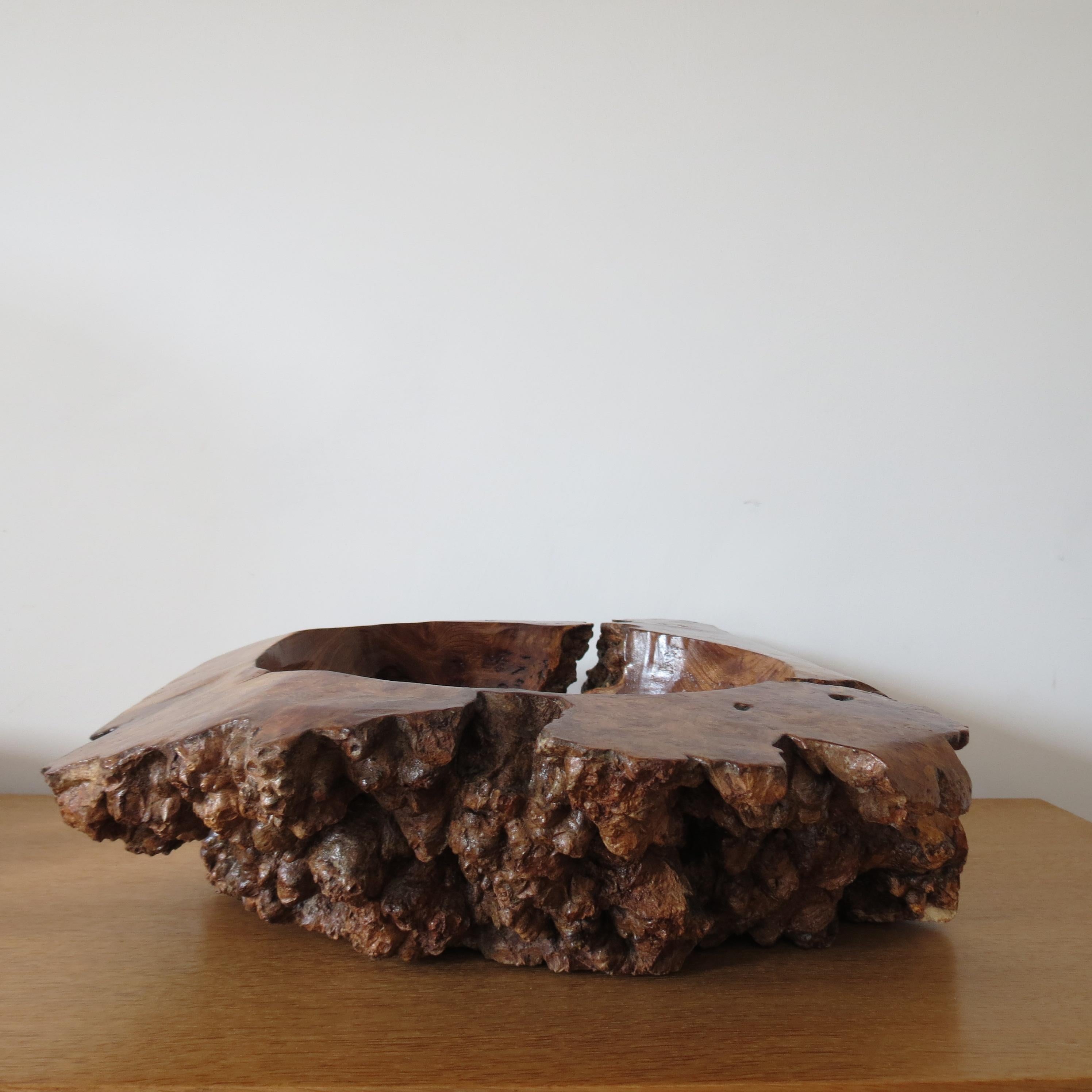 Rustic Large Wooden Sculptural Bowl Welsh Burr Elm Handmade