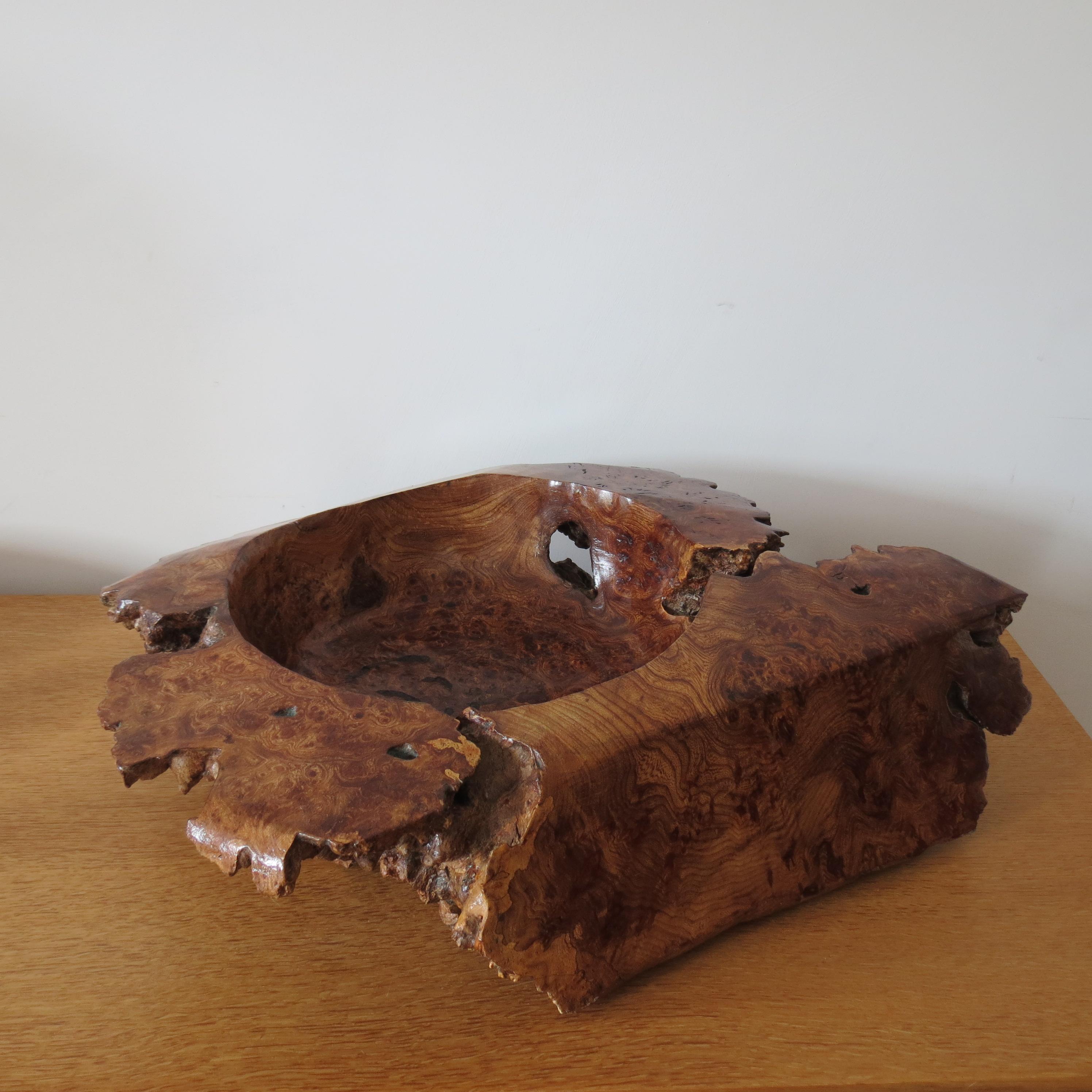 European Large Wooden Sculptural Bowl Welsh Burr Elm Handmade
