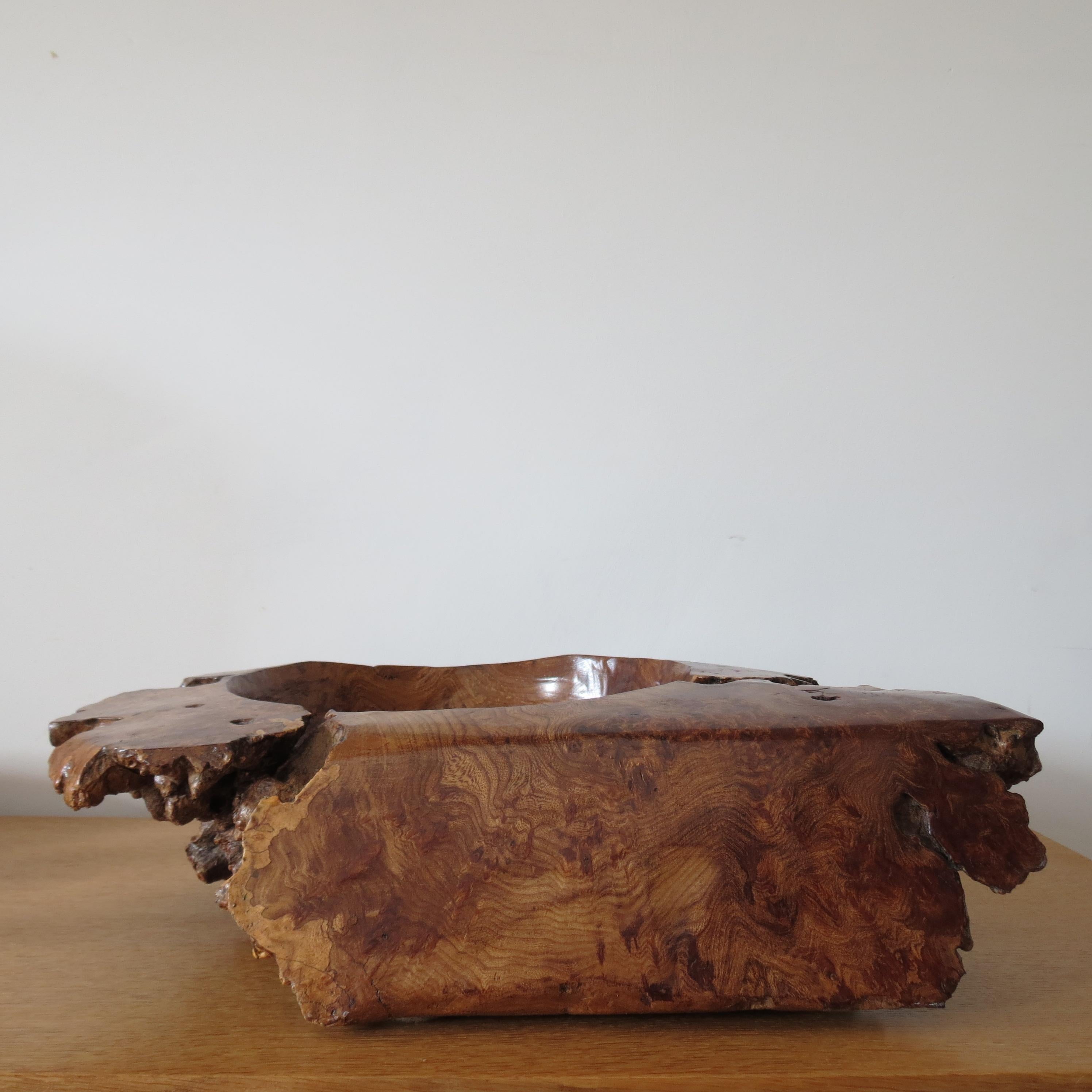 20th Century Large Wooden Sculptural Bowl Welsh Burr Elm Handmade