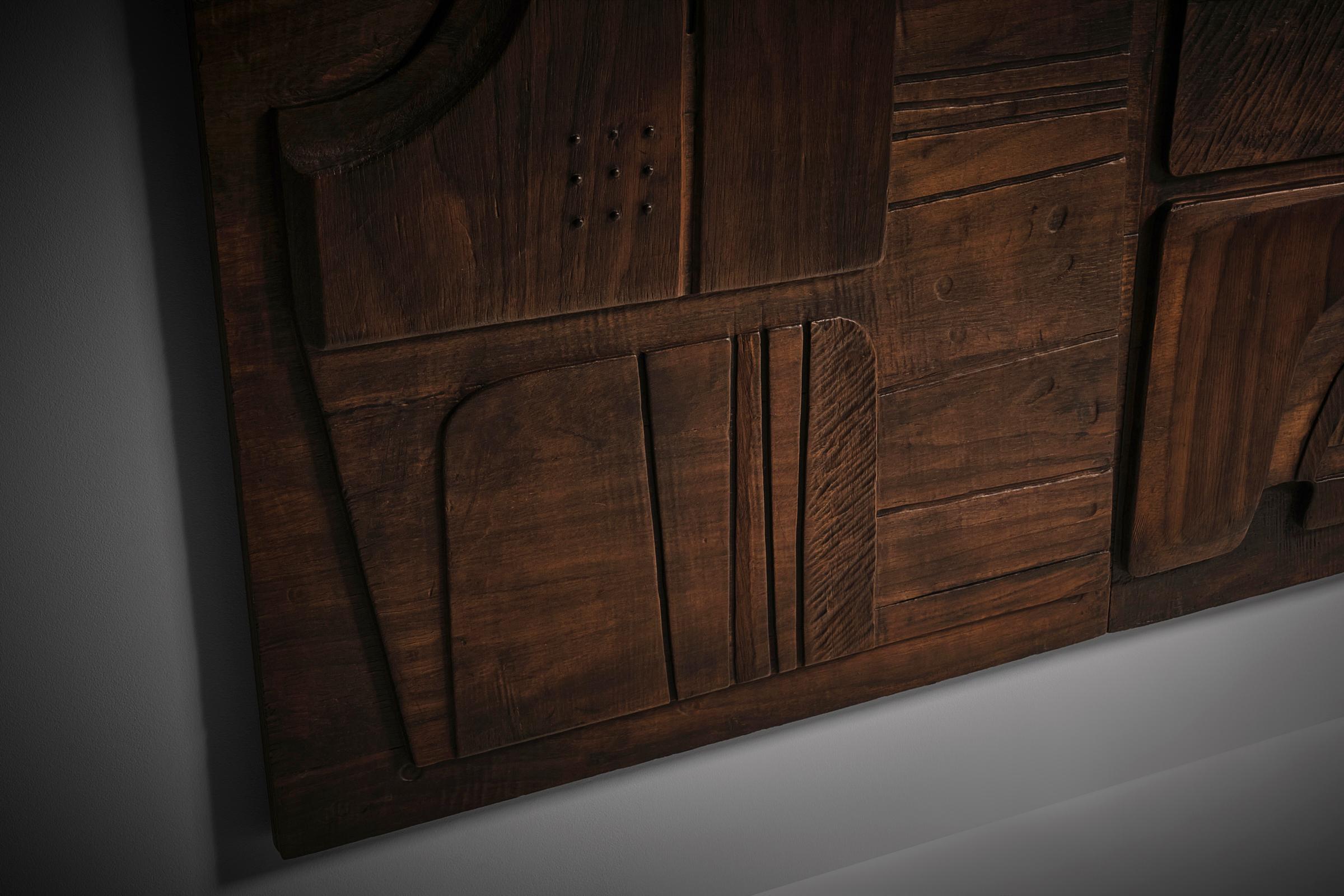 Large Wooden Sculptural Triptych by Nerone Ceccarelli, Italy ca. 1978 For Sale 6