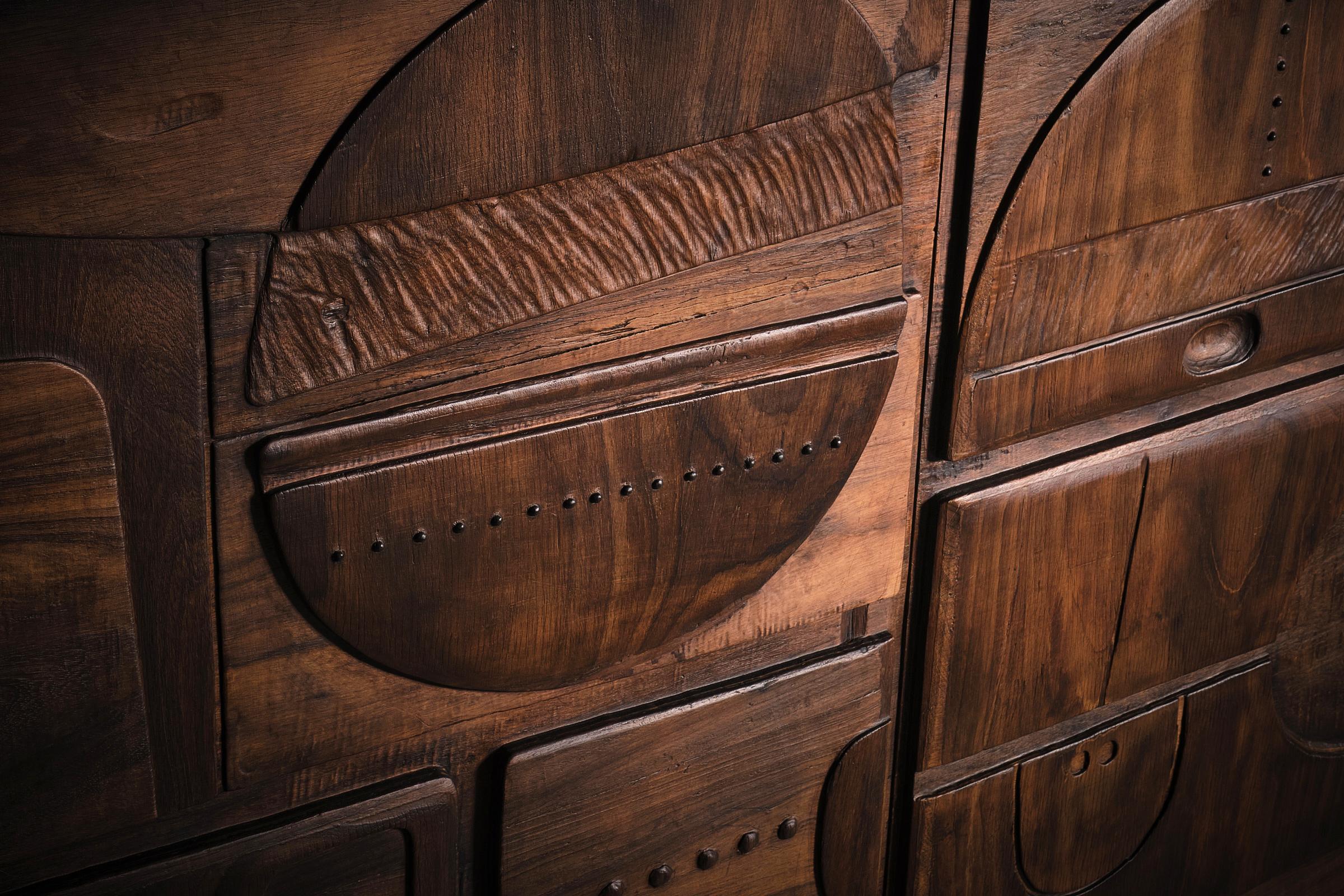 Mid-Century Modern Large Wooden Sculptural Triptych by Nerone Ceccarelli, Italy ca. 1978 For Sale