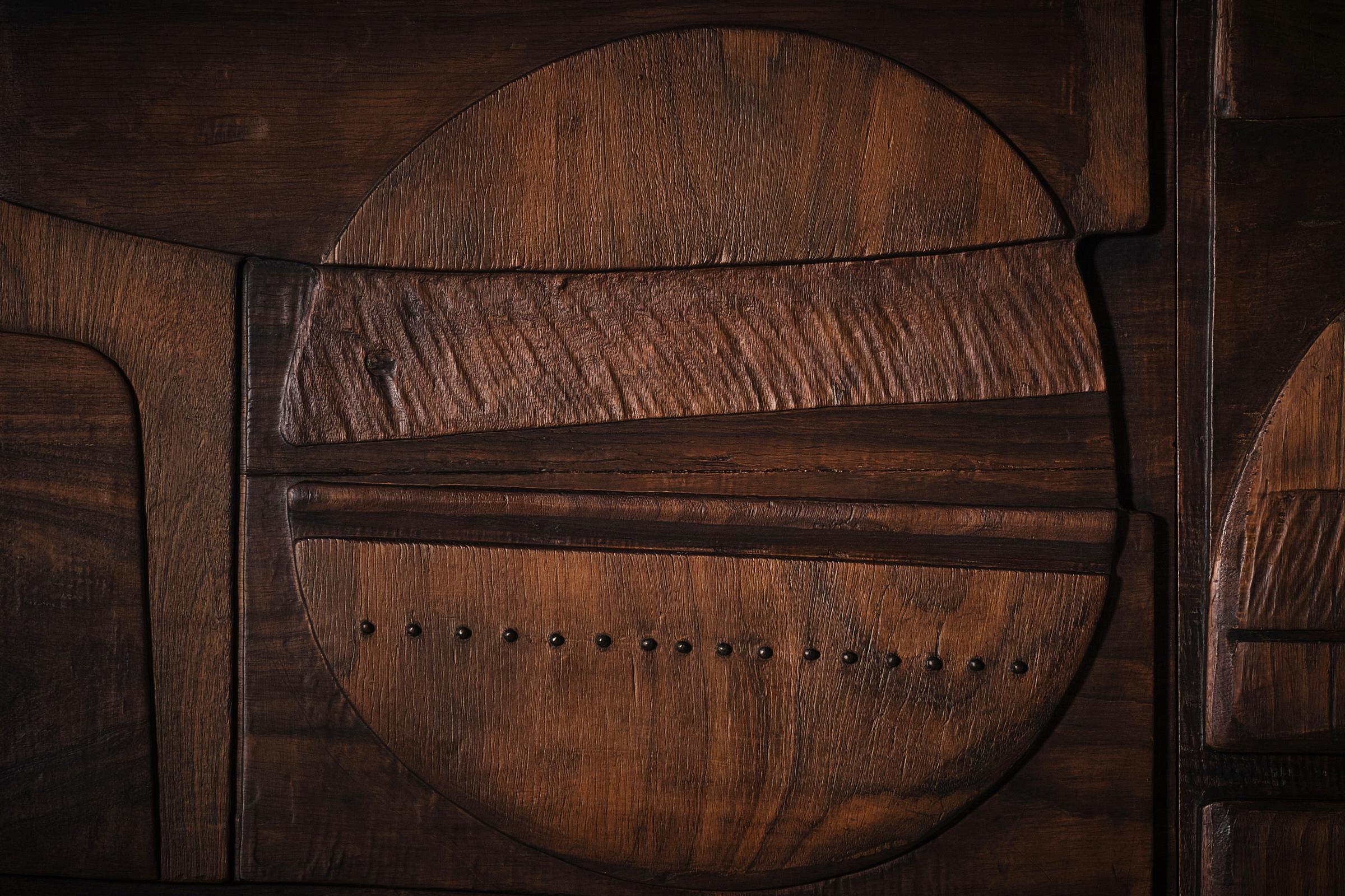 Late 20th Century Large Wooden Sculptural Triptych by Nerone Ceccarelli, Italy ca. 1978 For Sale
