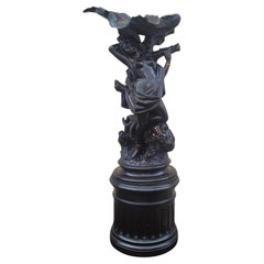 Large Wooden Sculpture, Moor With Dragon, 19th Century